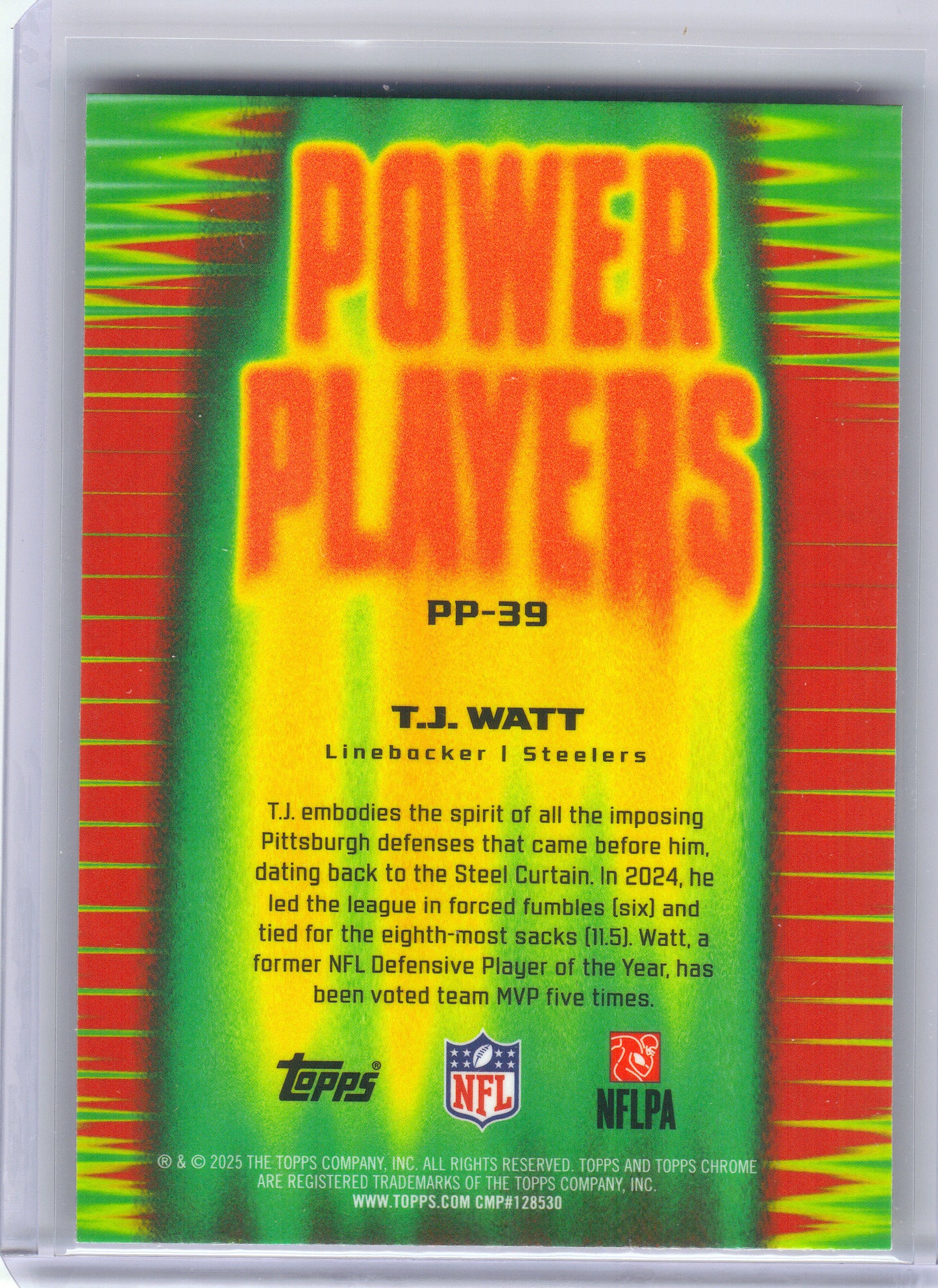 2025 Topps Chrome #PP-39 T.J. Watt Power Players Pittsburgh Steelers