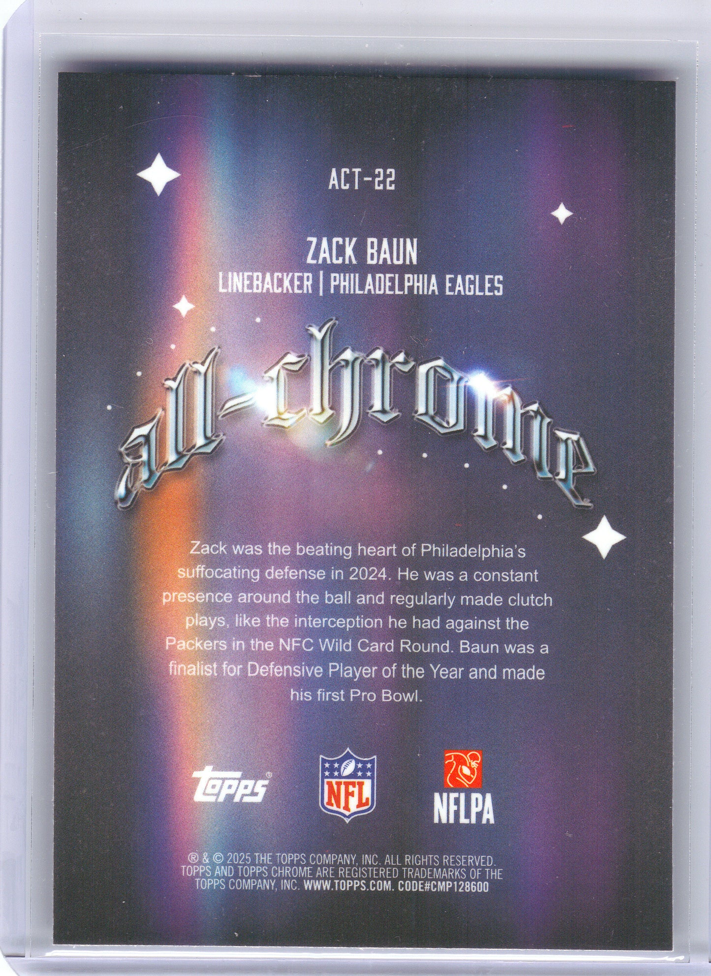 2025 Topps Chrome #ACT-22 Zack Baun All Chrome Team Philadelphia Eagles