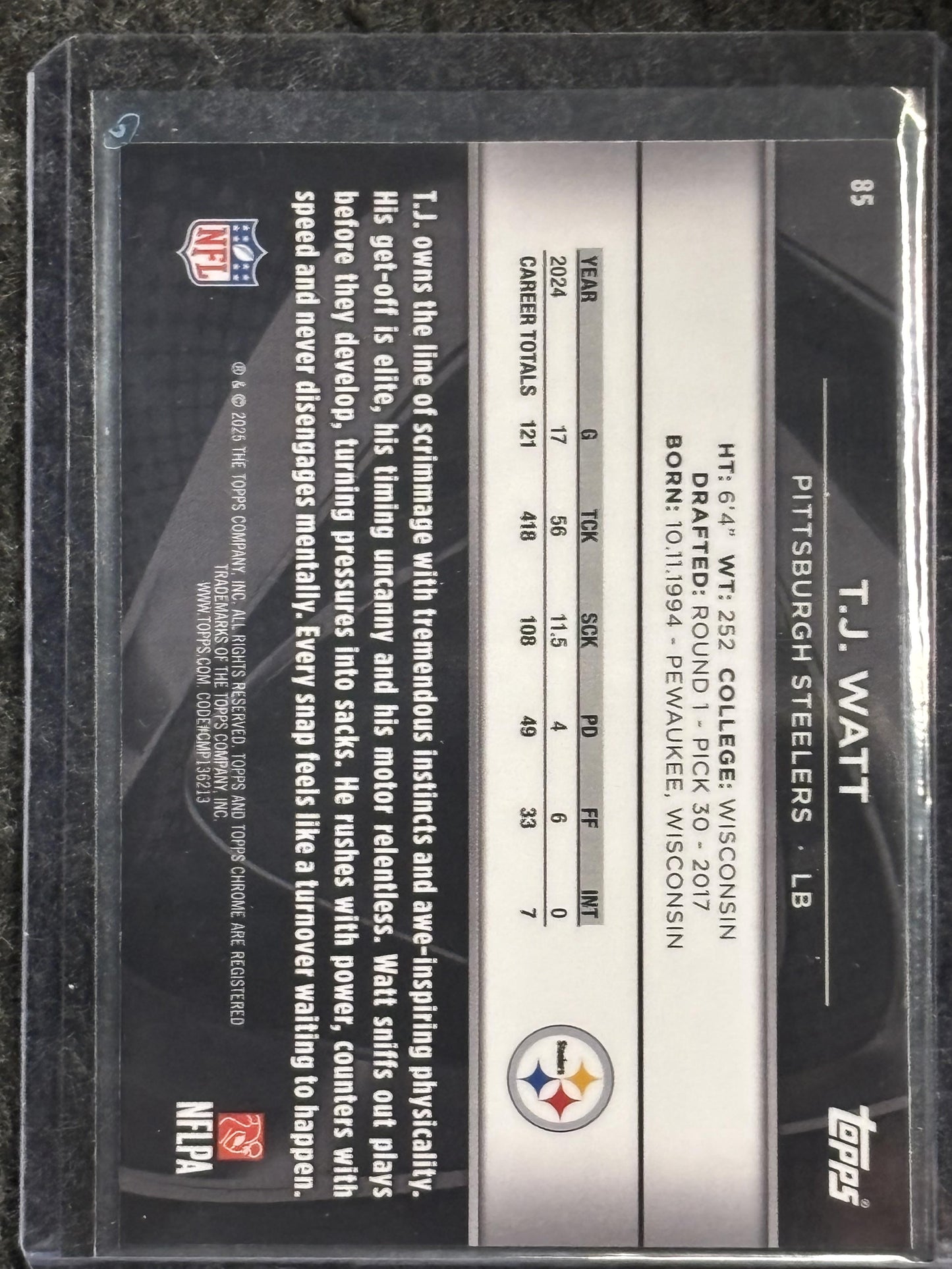 2025 Topps Chrome Black #85 T.J. Watt Steelers