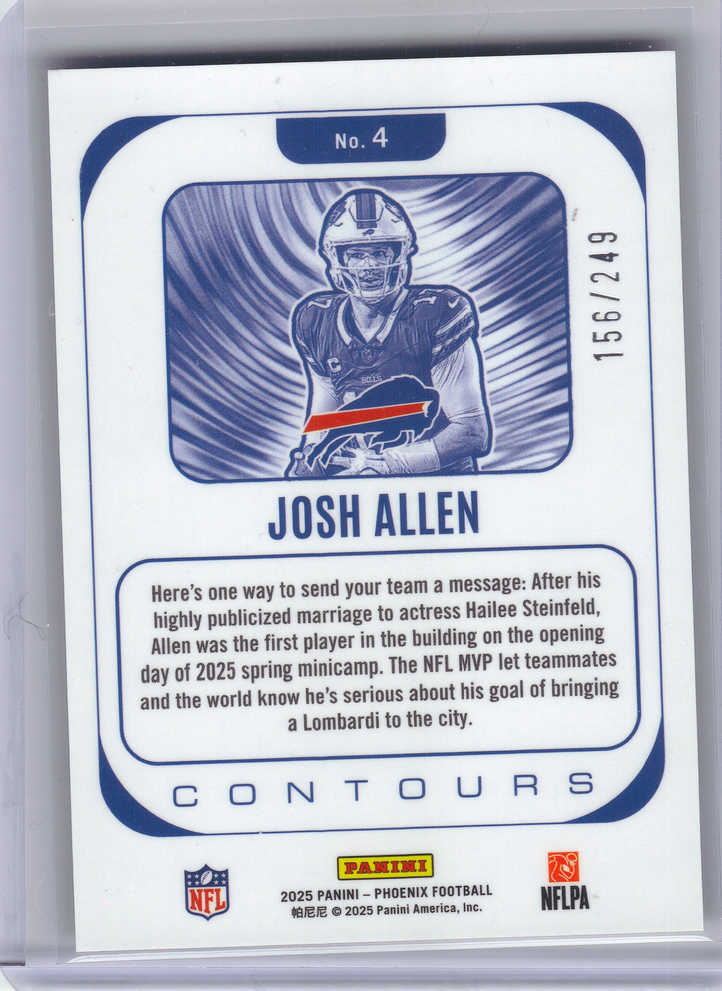 2025 Panini Phoenix #4 Josh Allen Contours Red Prizm #/249 Buffalo Bills SN