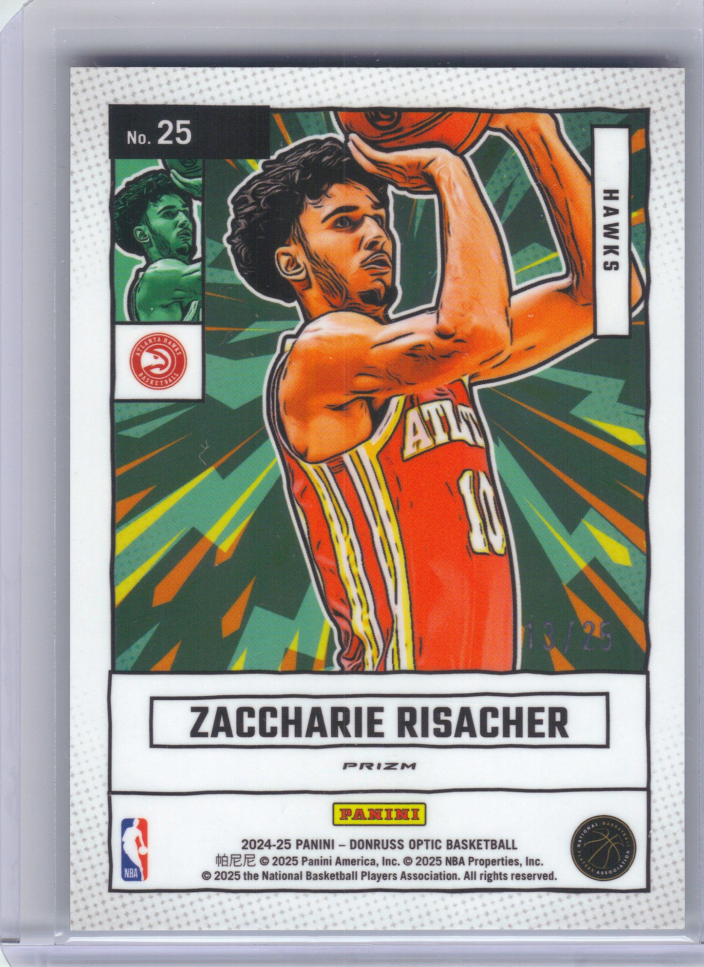 2024-25 Donruss Optic #25 Zaccharie Risacher Net Marvels Green International #/25 Atlanta Hawks SN