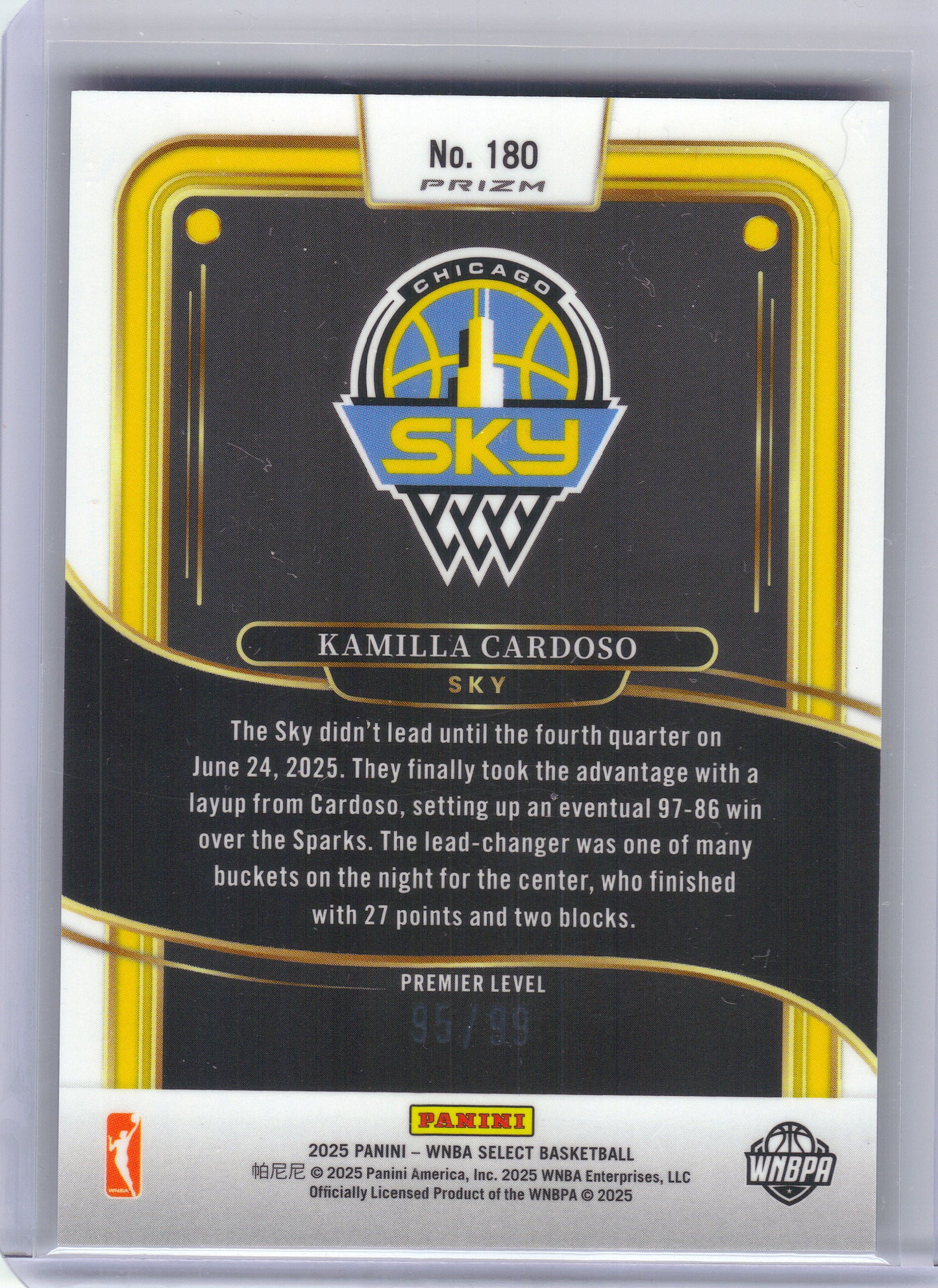 2025 Panini Select WNBA #180 Kamilla Cardoso White Prizms #/99 Chicago Sky SN