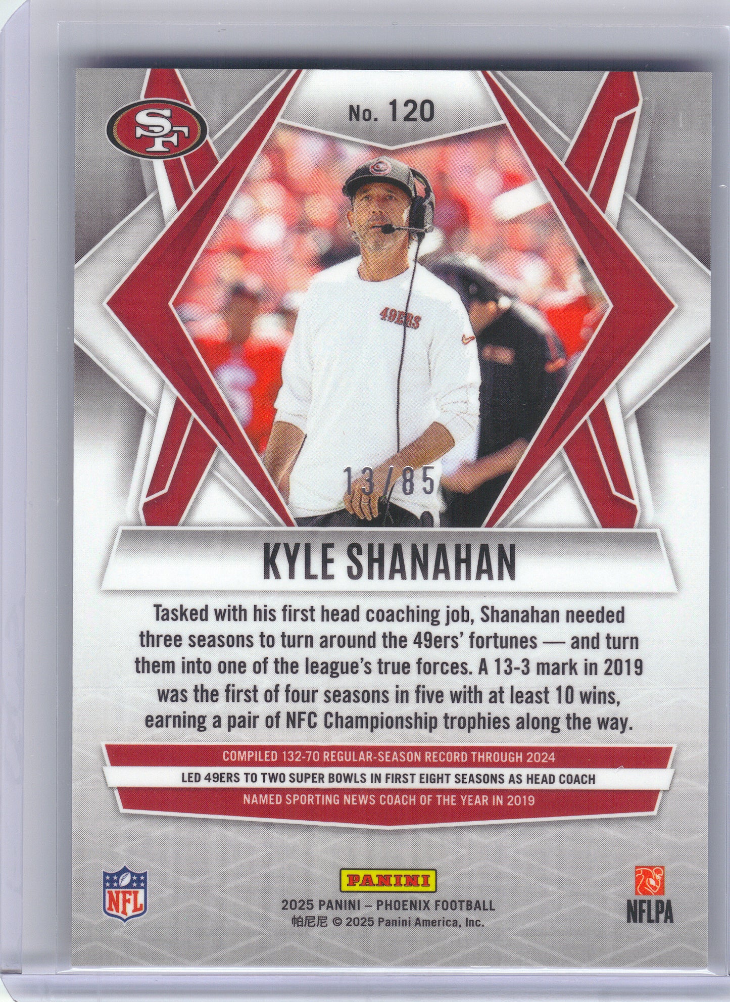 2025 Panini Phoenix #120 Kyle Shanahan Light Blue Mojo Prizm #/85 San Francisco 49ers SN