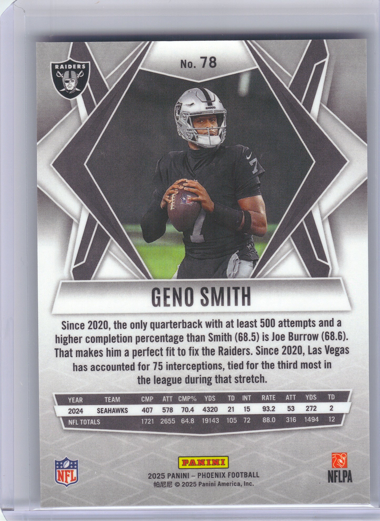 2025 Panini Phoenix #78 Geno Smith Silver Mojo Prizm Las Vegas Raiders