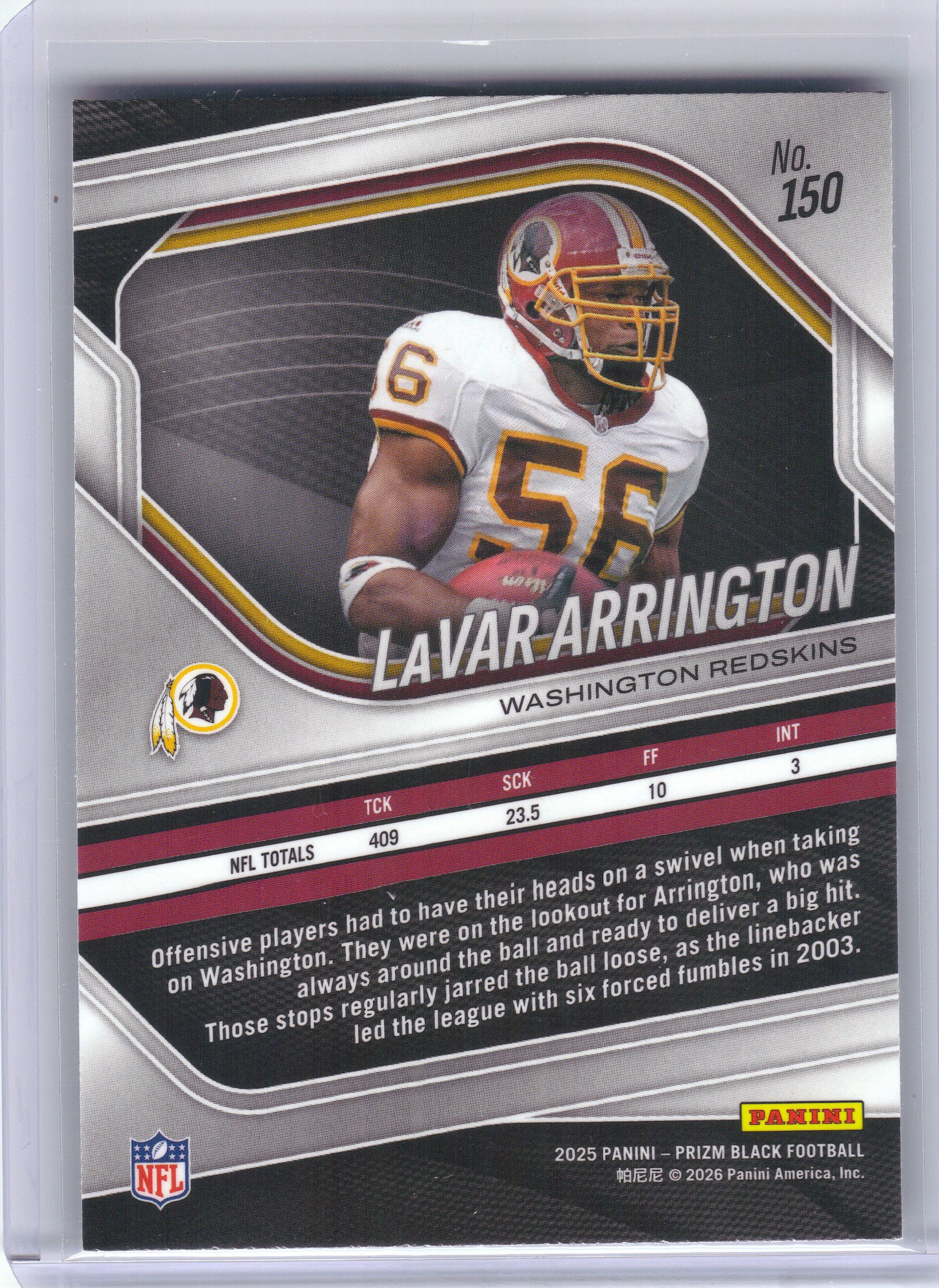 2025 Panini Prizm Black #150 LaVar Arrington Washington Redskins