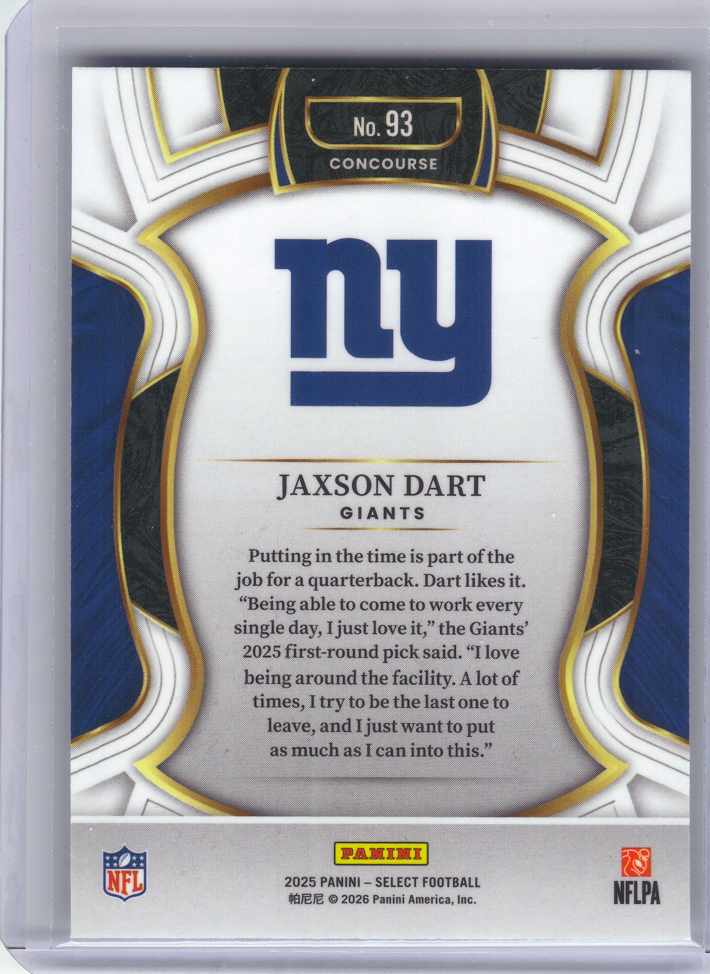 2025 Panini Select #93 Jaxson Dart New York Giants Rookie