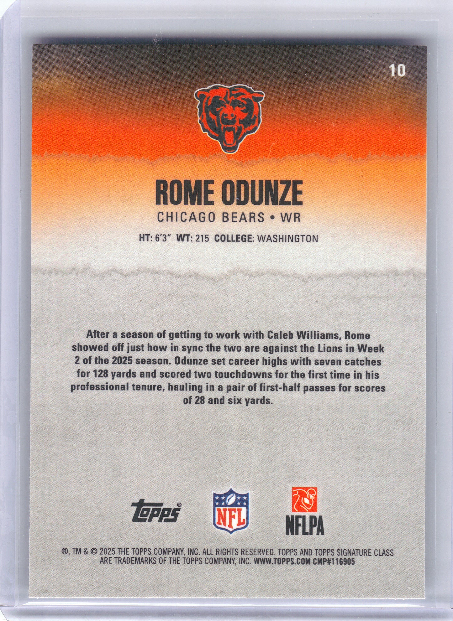 2025 Topps Signature Class #10 Rome Odunze Chrome Chicago Bears