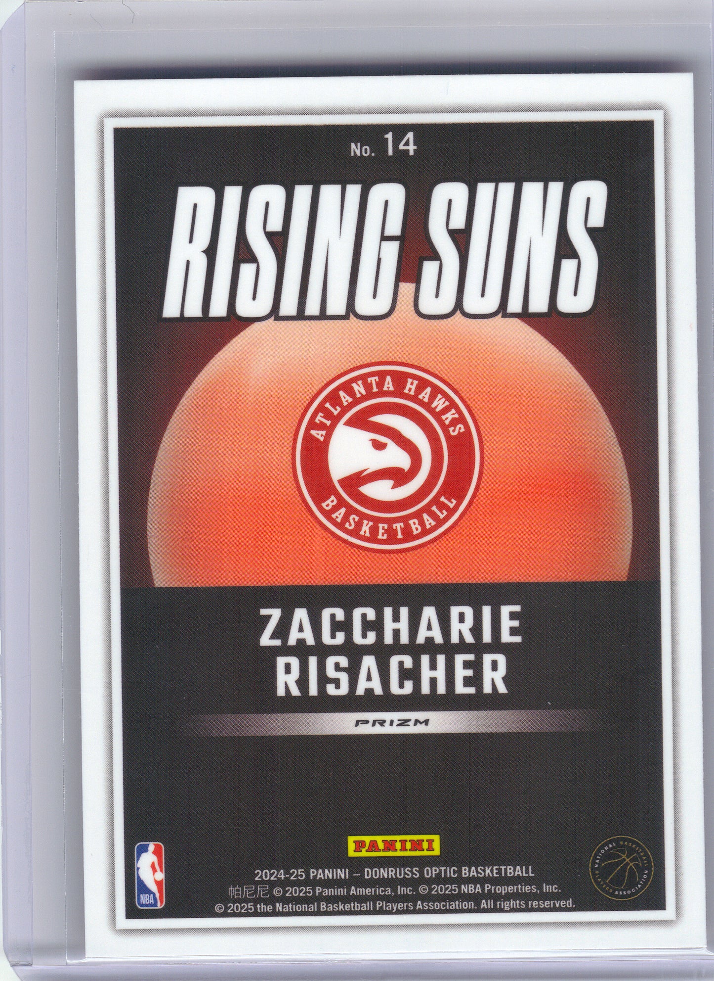 2024-25 Donruss Optic #14 Zaccharie Risacher Rising Suns Red International Atlanta Hawks