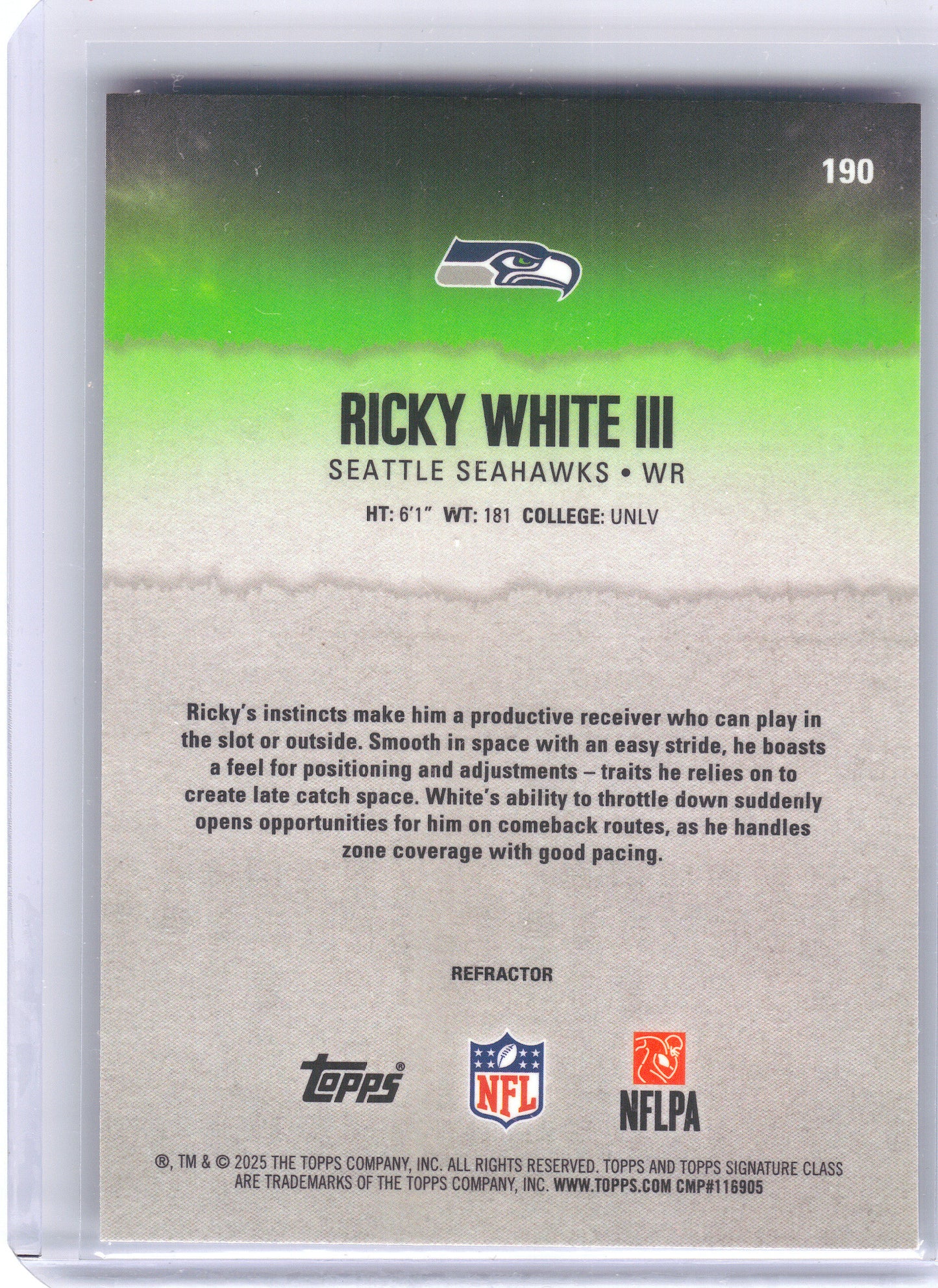 2025 Topps Signature Class #190 Ricky White III Chrome Seattle Seahawks Rookie