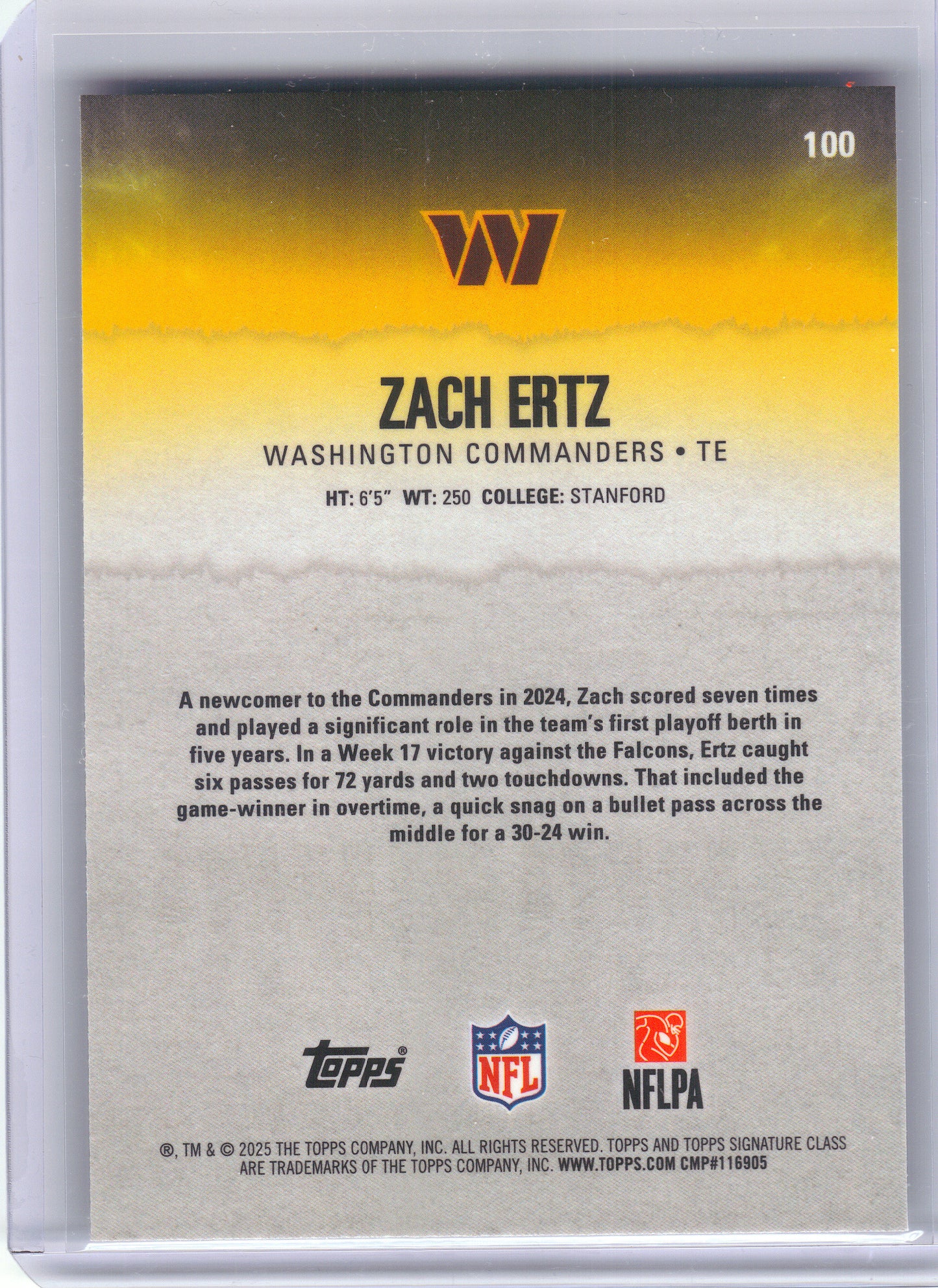 2025 Topps Signature Class #100 Zach Ertz Chrome Washington Commanders