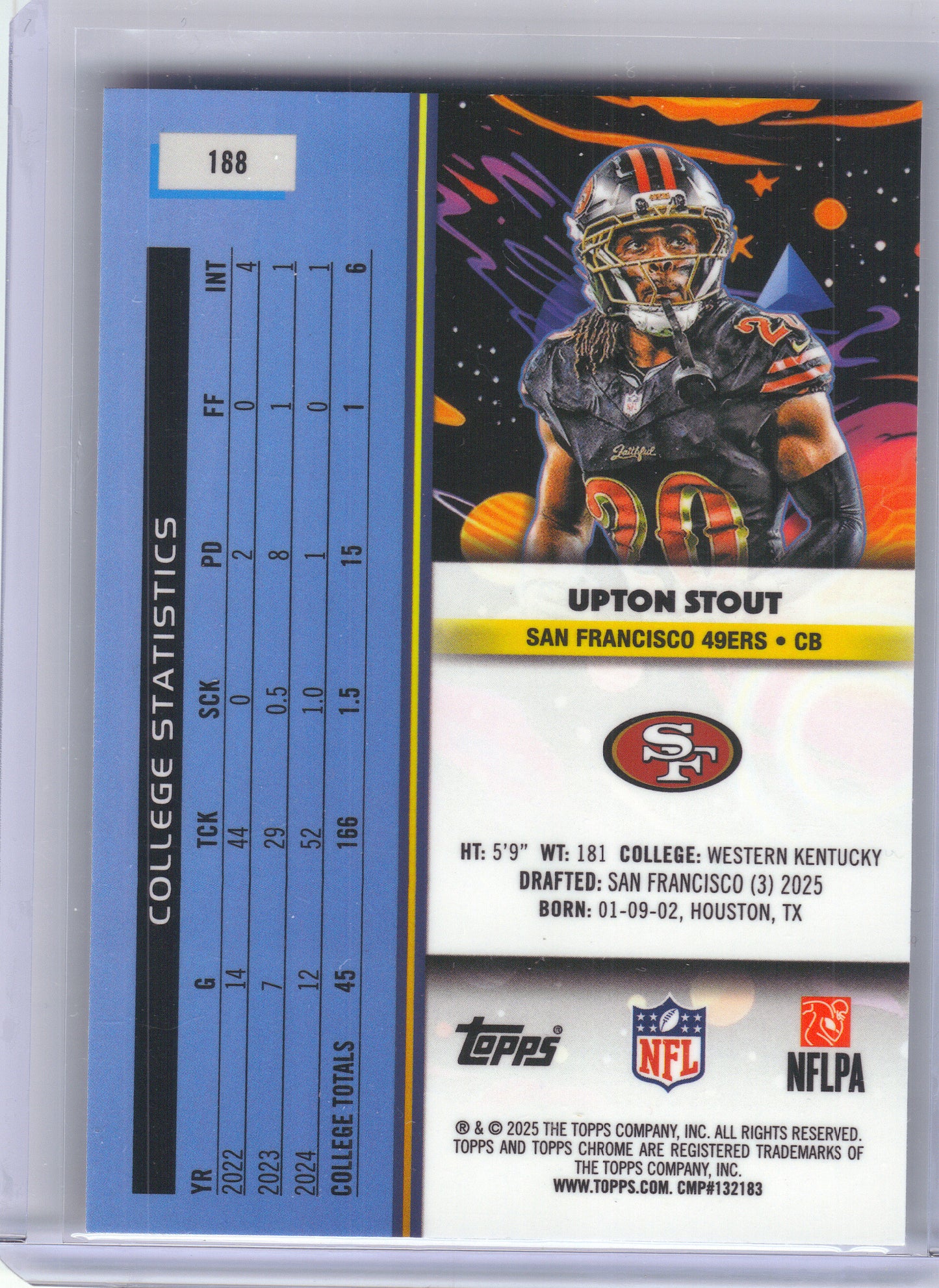 2025 Topps Chrome Cosmic #188 Upton Stout San Francisco 49ers Rookie
