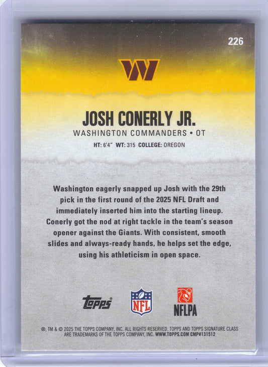 2025 Topps Signature Class #226 Josh Conerly Jr. Washington Commanders Rookie