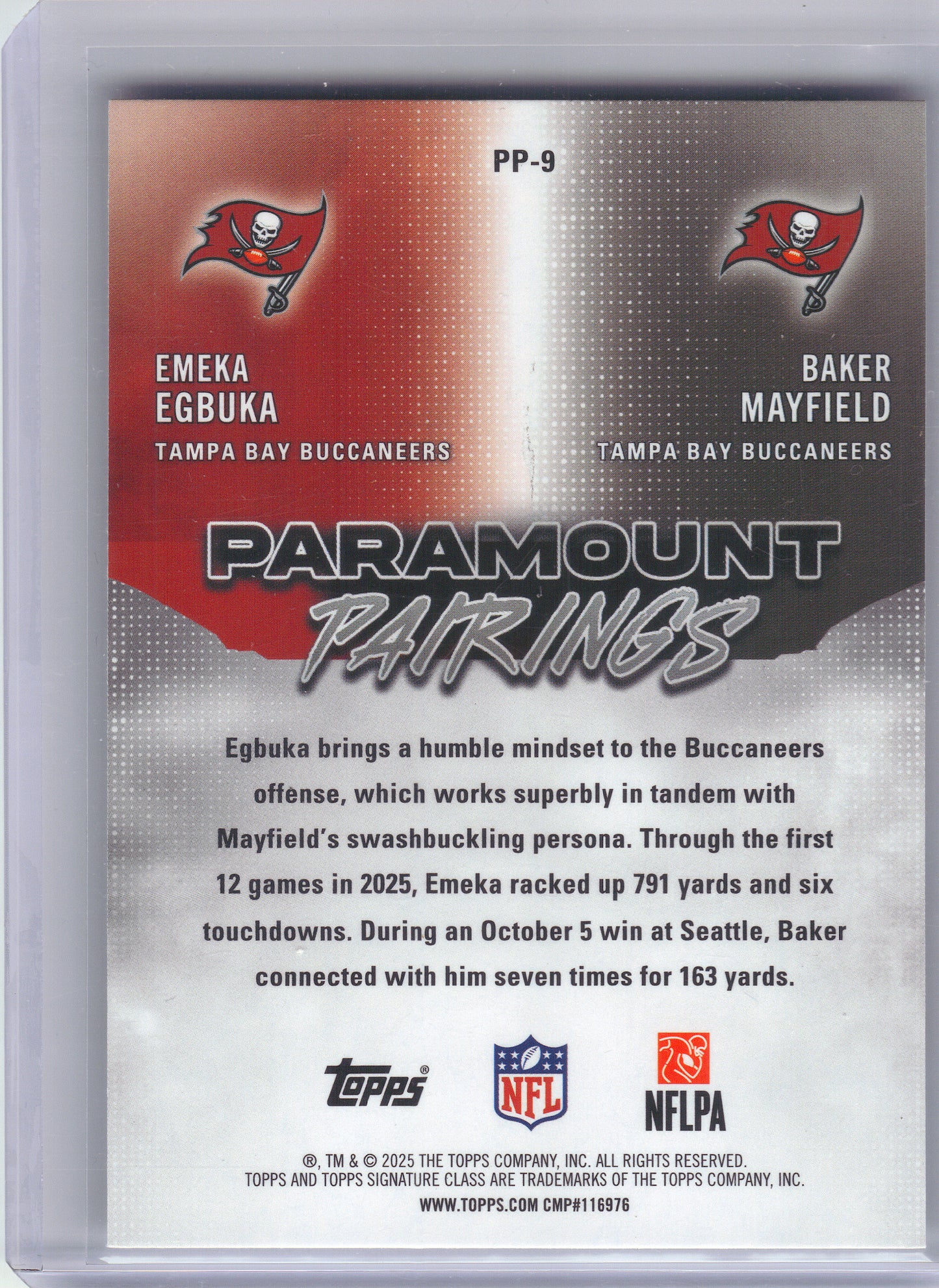 2025 Topps Signature Class #PP-9 Baker Mayfield / Emeka Egbuka Paramount Pairings Tampa Bay Buccaneers