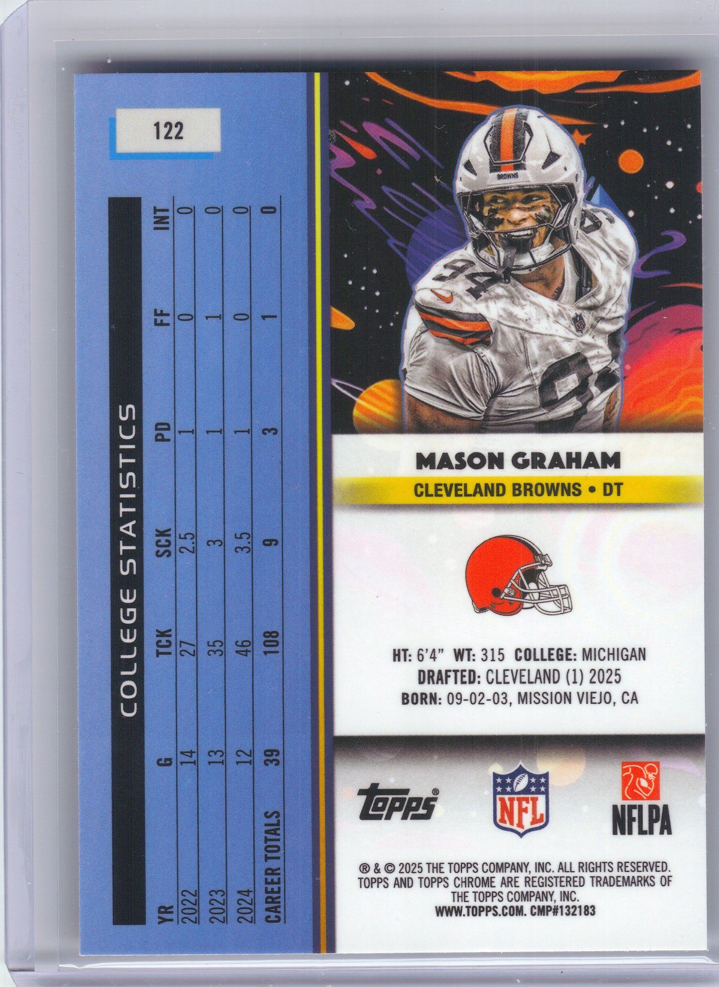 2025 Topps Chrome Cosmic #122 Mason Graham Cleveland Browns Rookie