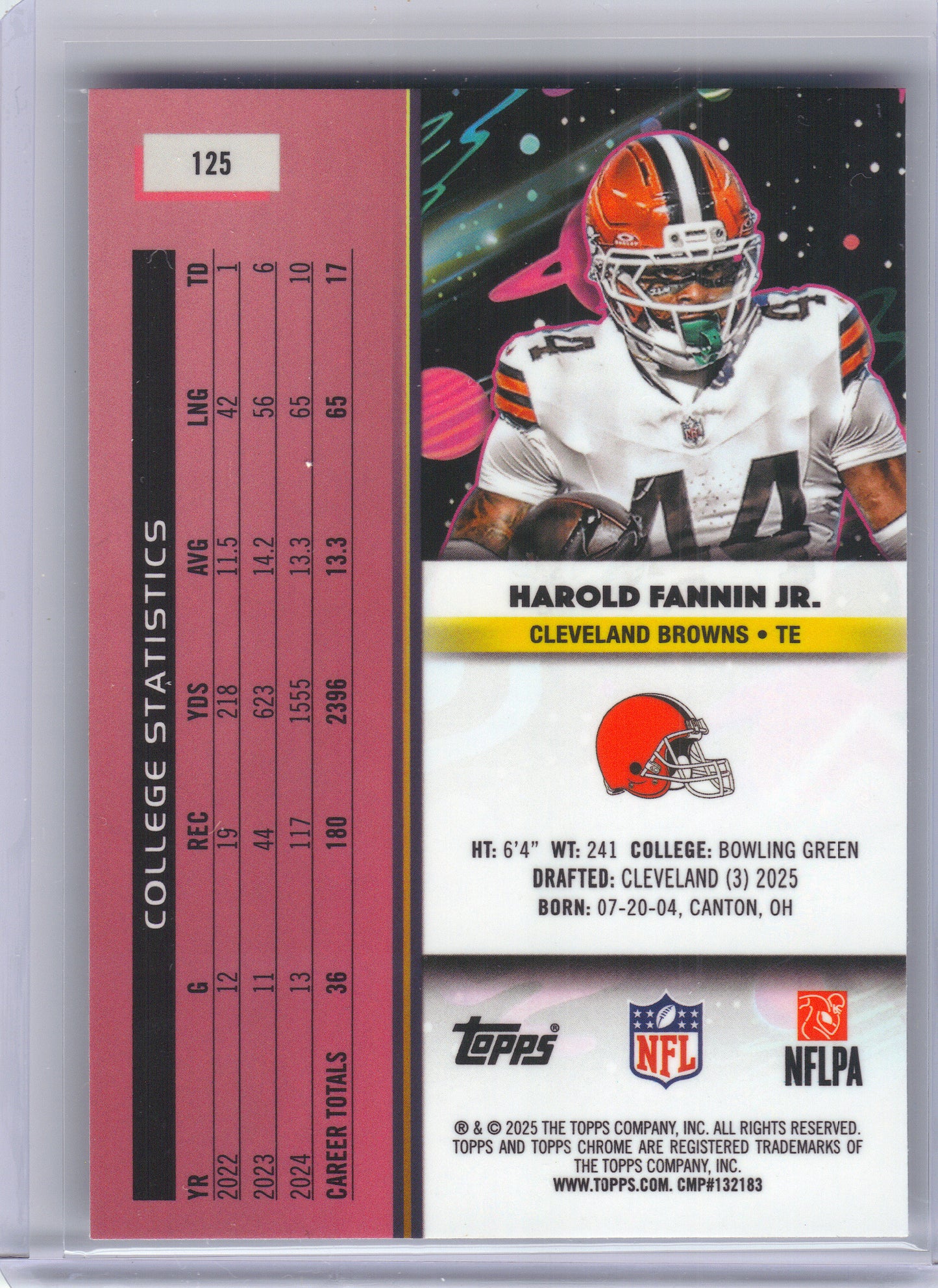 2025 Topps Chrome Cosmic #125 Harold Fannin Jr. Cleveland Browns Rookie