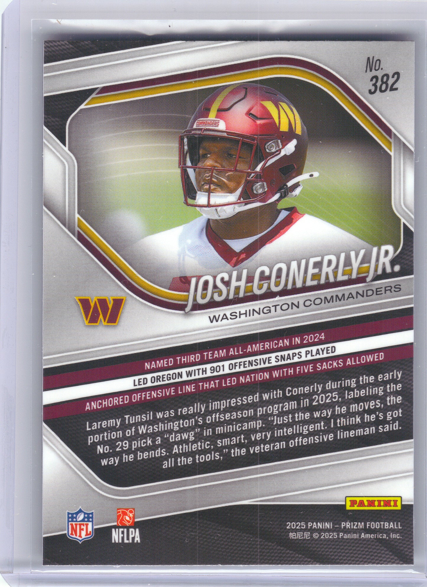 2025 Panini Prizm #382 Josh Conerly Jr. Washington Commanders Rookie