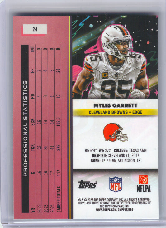 2025 Topps Chrome Cosmic #24 Myles Garrett Aqua Equinox Refractor #/199 Cleveland Browns SN