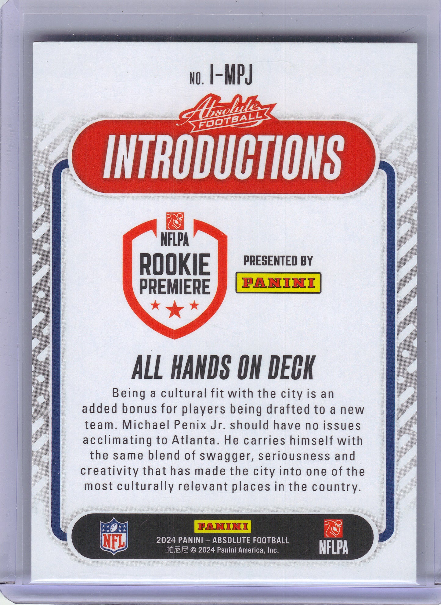 2024 Panini Absolute #I-MPJ Michael Penix Jr. Introductions Atlanta Falcons