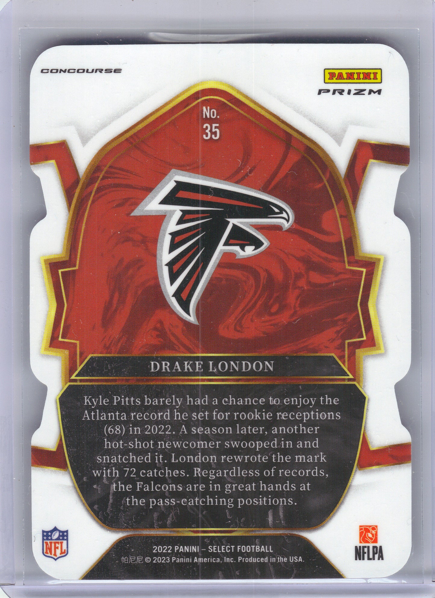 2022 Panini Select #35 Drake London Black and Red Prizm Die Cut Atlanta Falcons Rookie