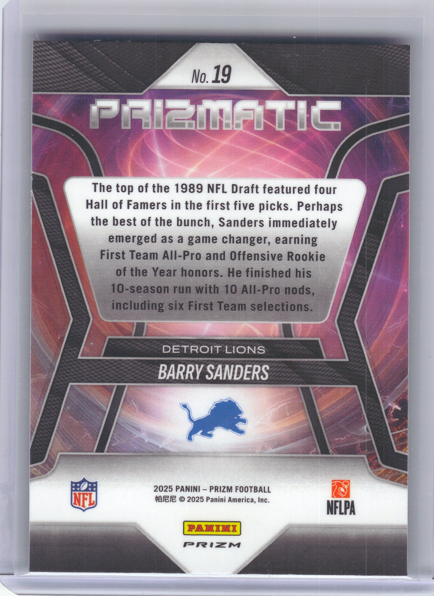 2025 Panini Prizm #19 Barry Sanders Prizmatic Green Ice Detroit Lions