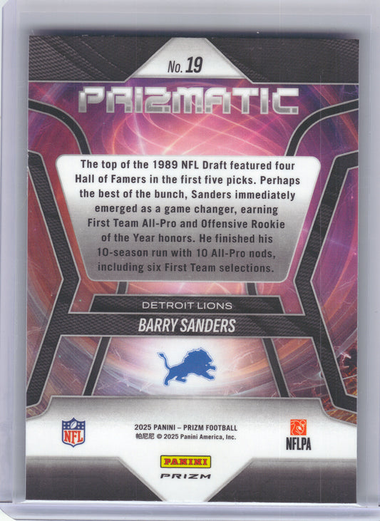 2025 Panini Prizm #19 Barry Sanders Prizmatic Green Ice Detroit Lions
