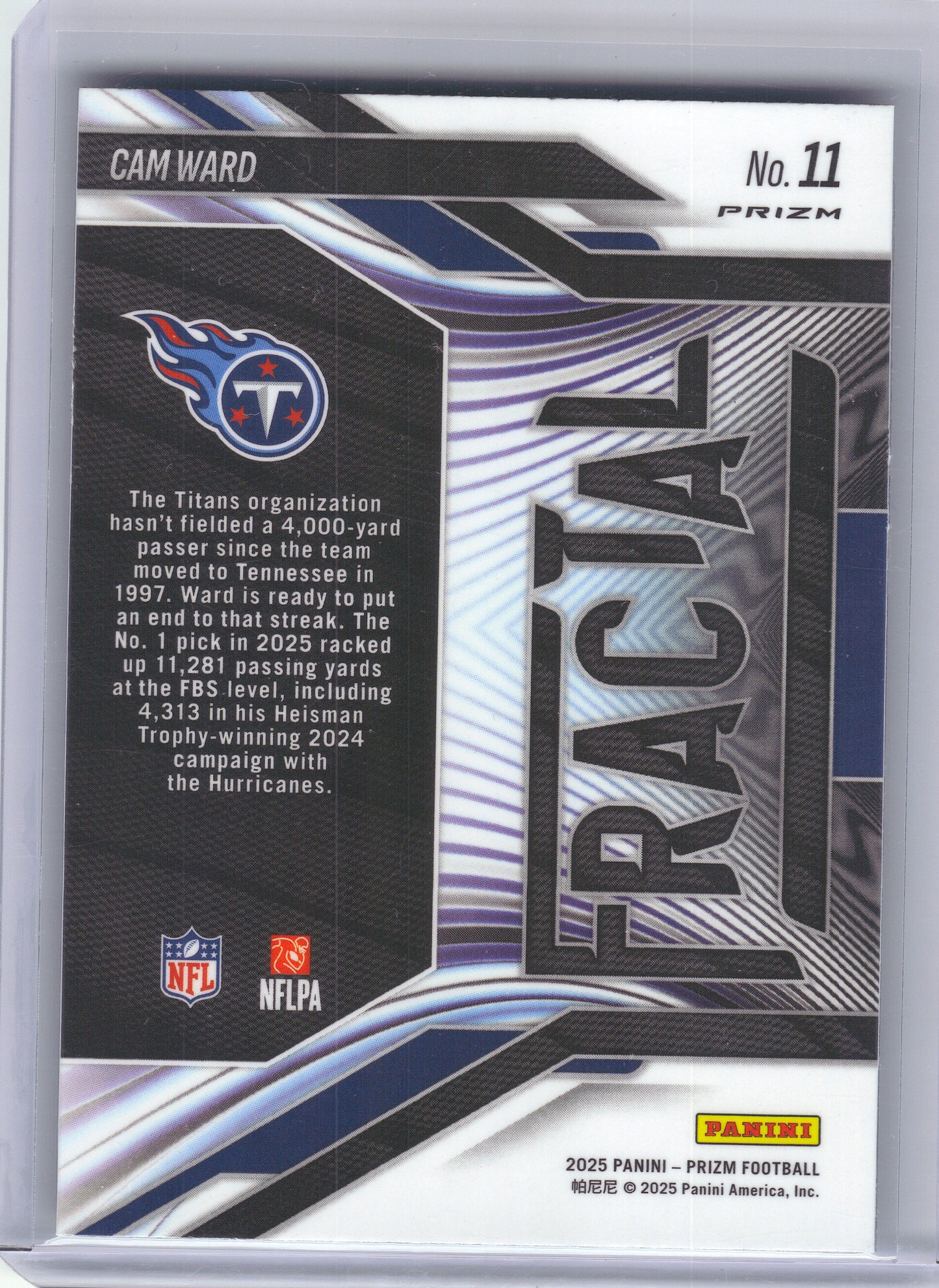 2025 Panini Prizm #11 Cam Ward Fractal Green Ice Tennessee Titans