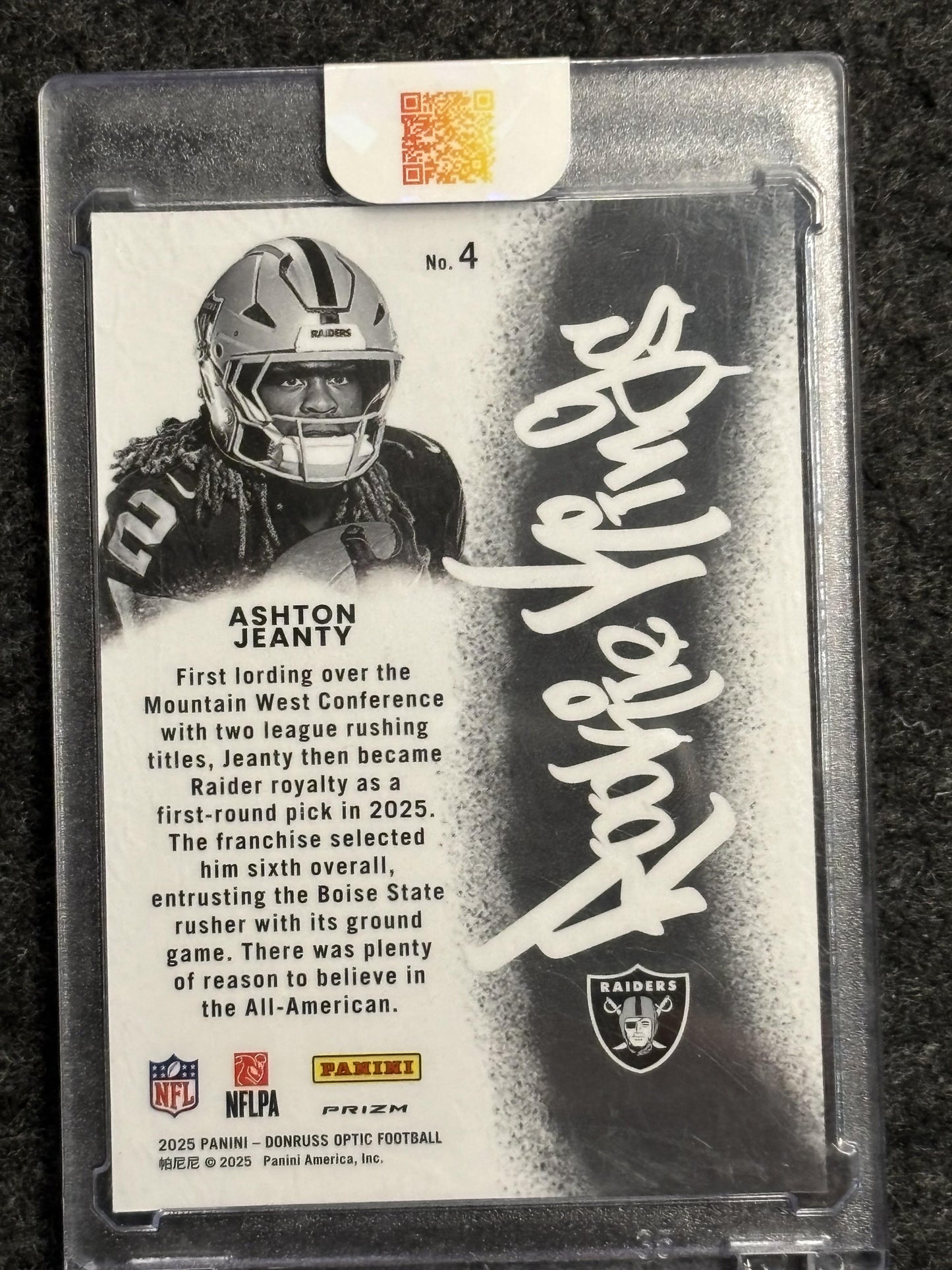 2025 Donruss Optic #4 Ashton Jeanty Rookie Kings Las Vegas Raiders