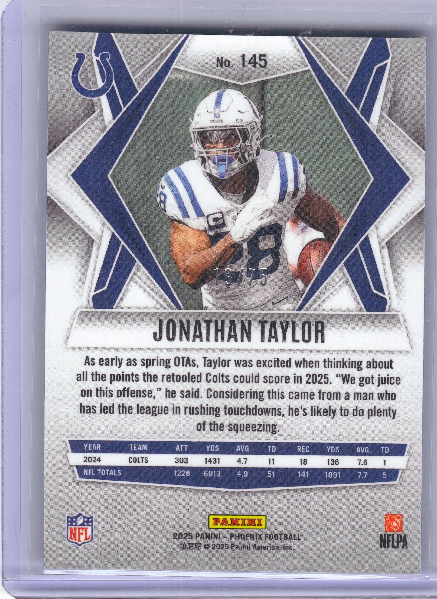 2025 Panini Phoenix #145 Jonathan Taylor Lime Green Mojo Prizm #/75 Indianapolis Colts SN