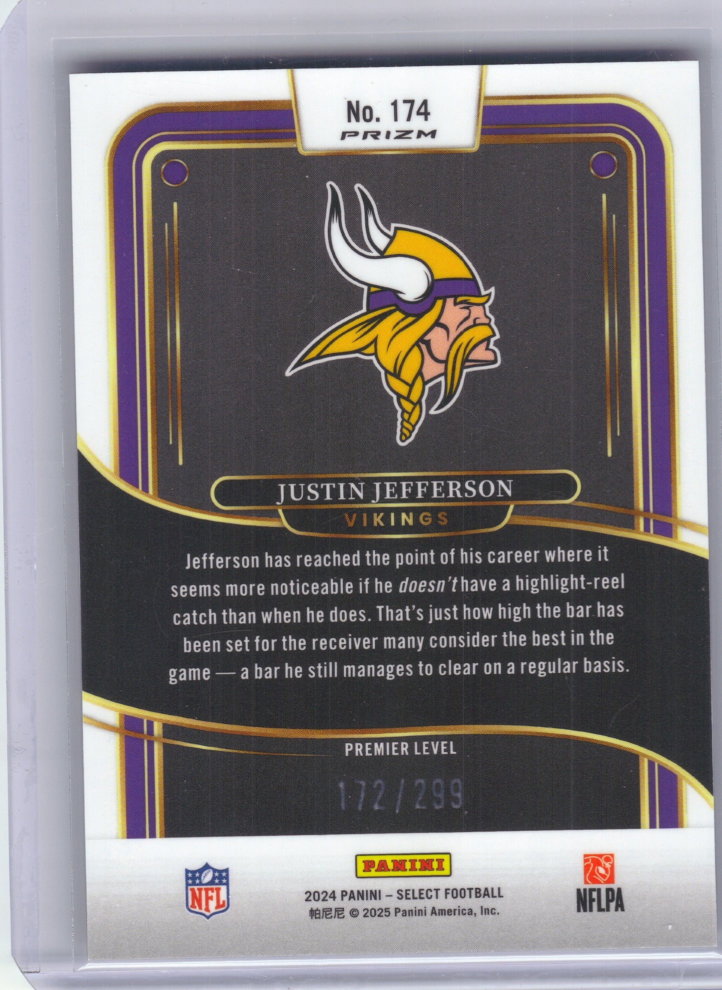 2024 Panini Select #174 Justin Jefferson Copper Prizm Shock #/299 Minnesota Vikings SN