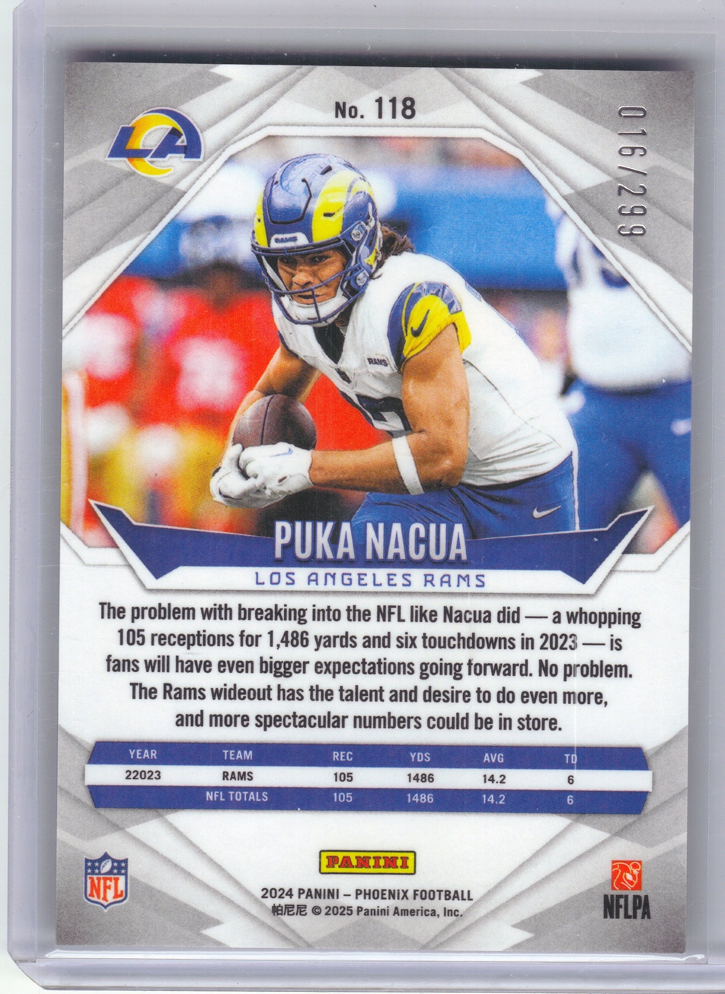2024 Panini Phoenix #118 Puka Nacua Red Fade #/299 Los Angeles Rams SN