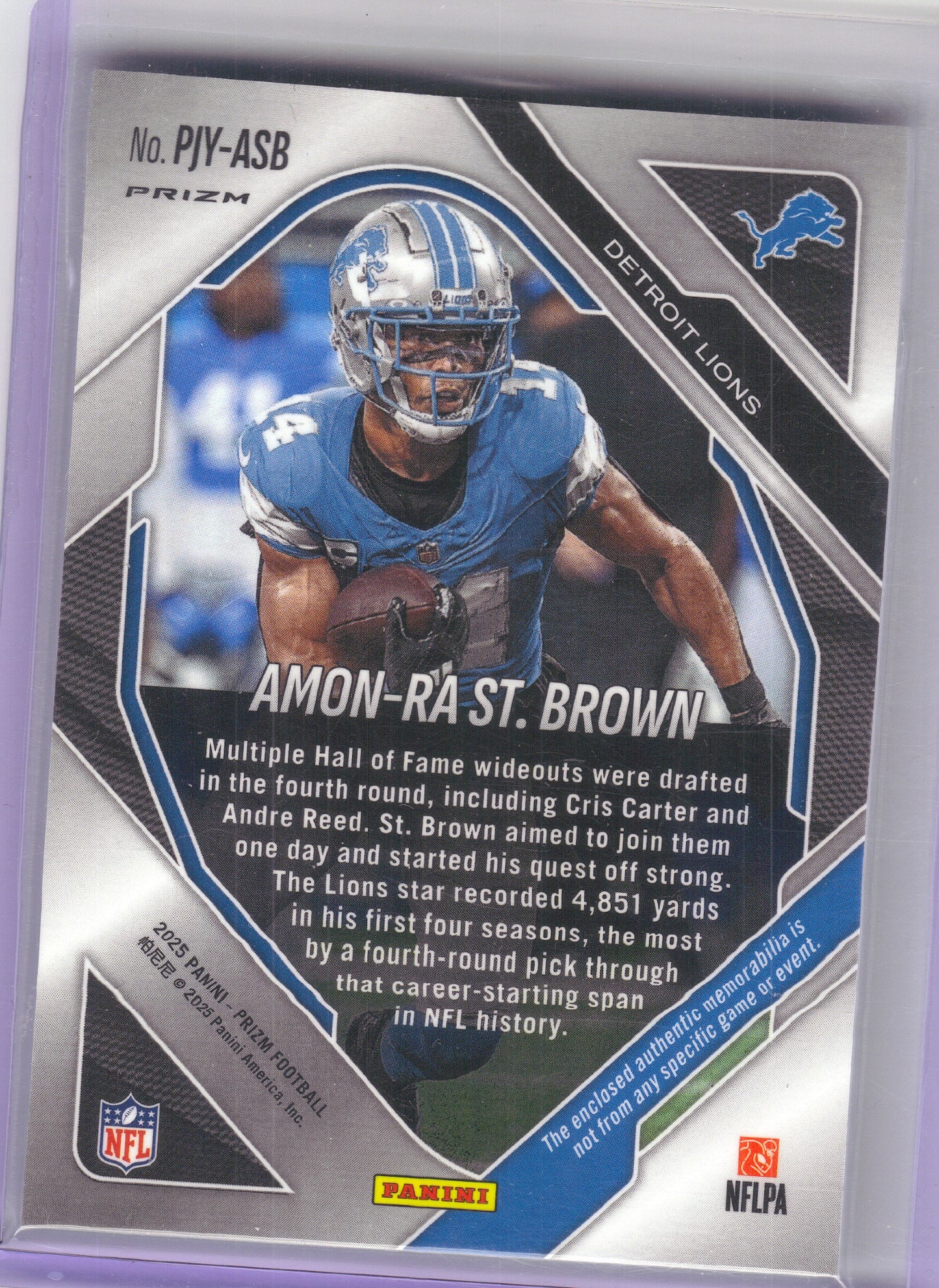 2025 Panini Prizm #PJY-ASB Amon-Ra St. Brown Premier Jerseys Neon Green Pulsar Detroit Lions Memorabilia