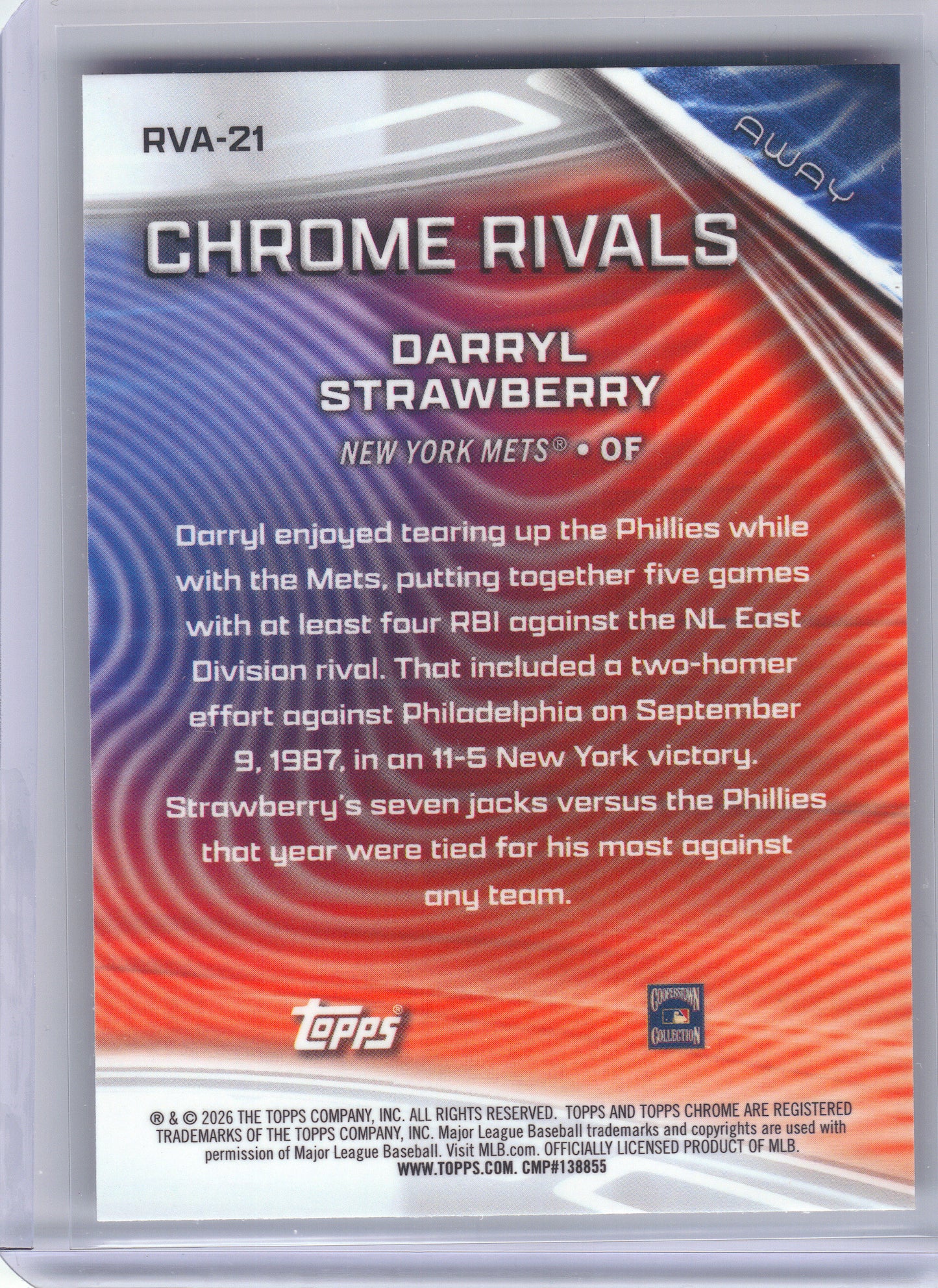 2026 Topps Chrome #RVA-21 Darryl Strawberry Chrome Rivals Away New York Mets