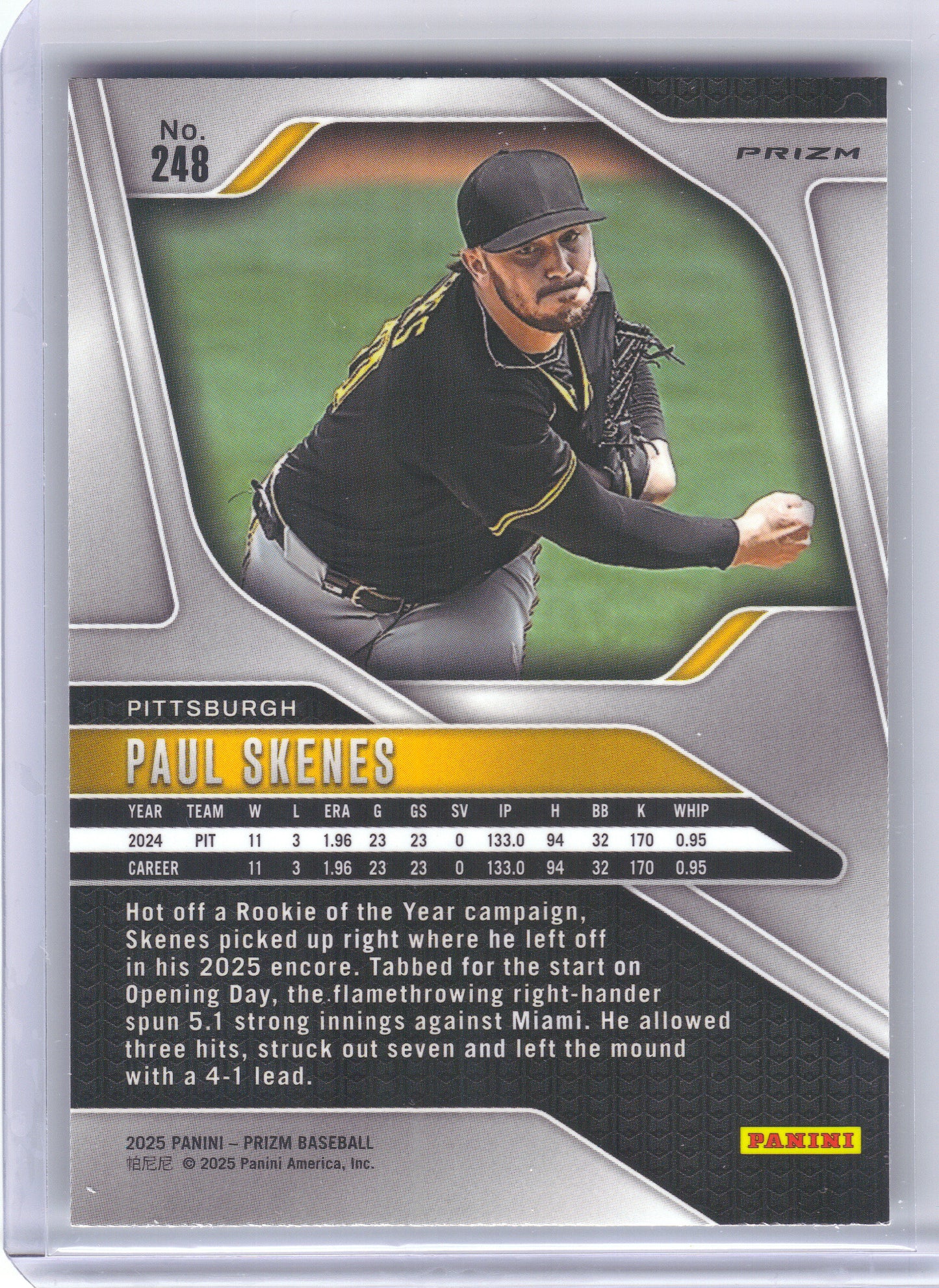 2025 Panini Prizm #248 Paul Skenes Silver Prizms Pittsburgh Pirates