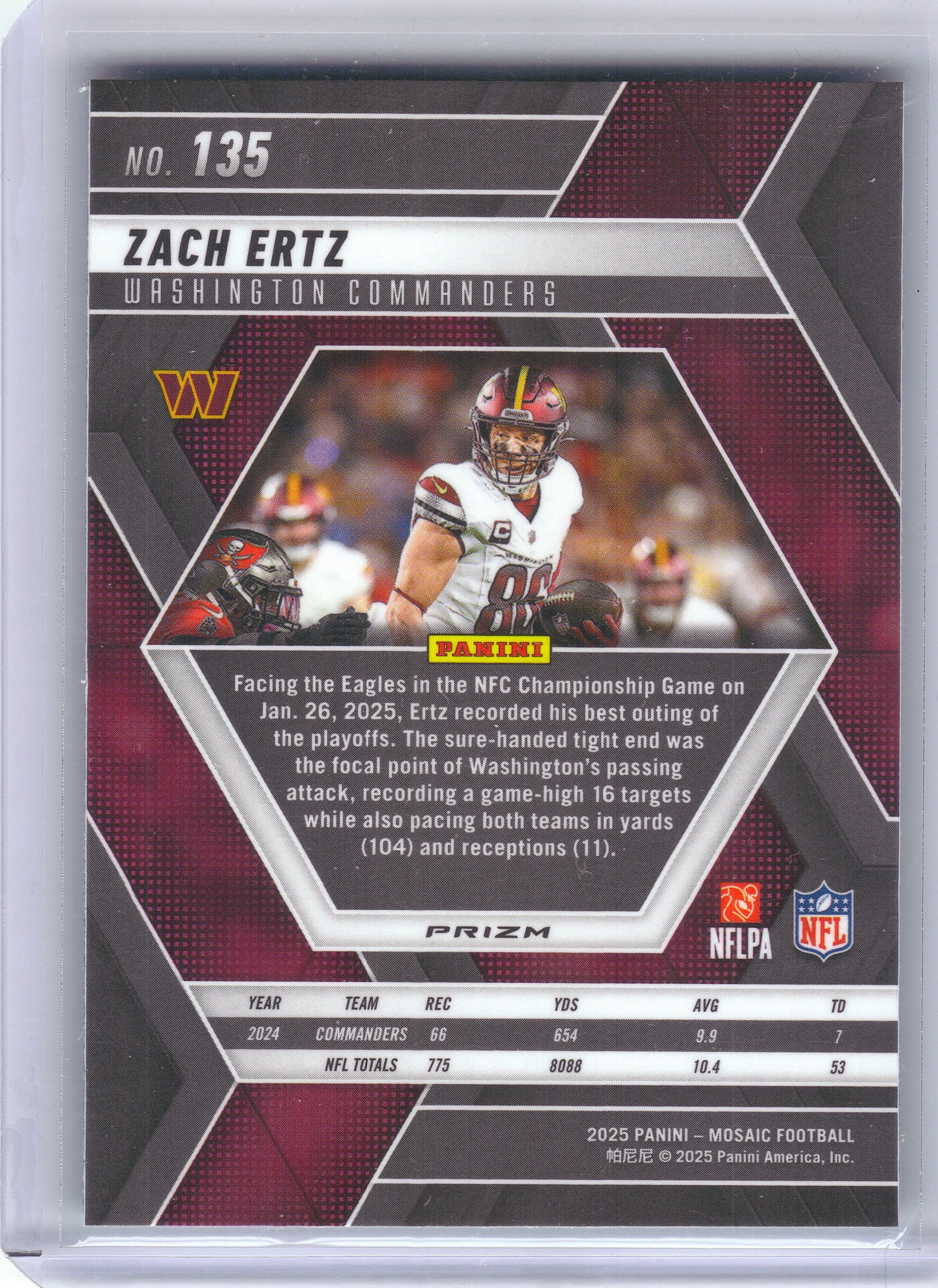 2025 Panini Mosaic #135 Zach Ertz Mosaic Green Washington Commanders