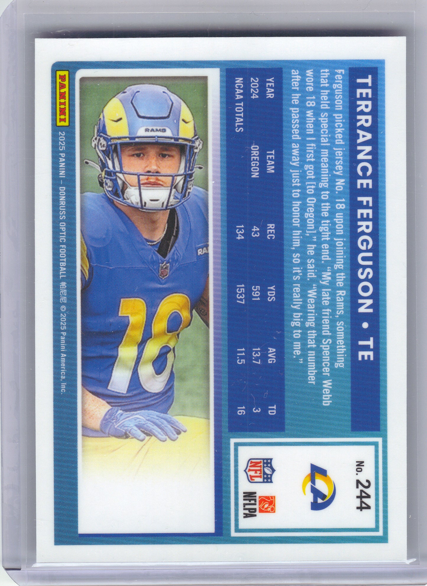 2025 Donruss Optic #244 Terrance Ferguson Los Angeles Rams Rookie