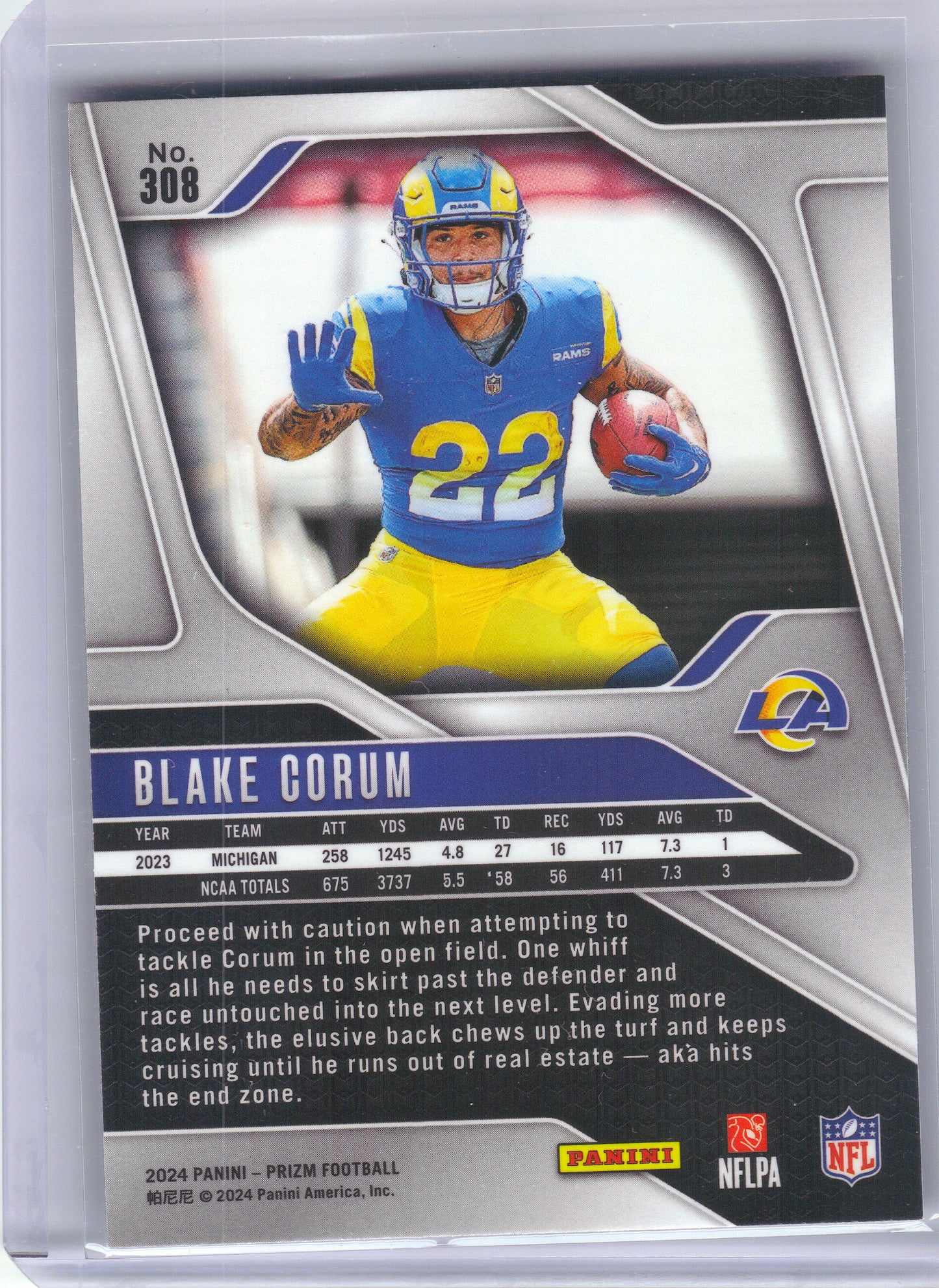 2024 Panini Prizm #308 Blake Corum Los Angeles Rams Rookie