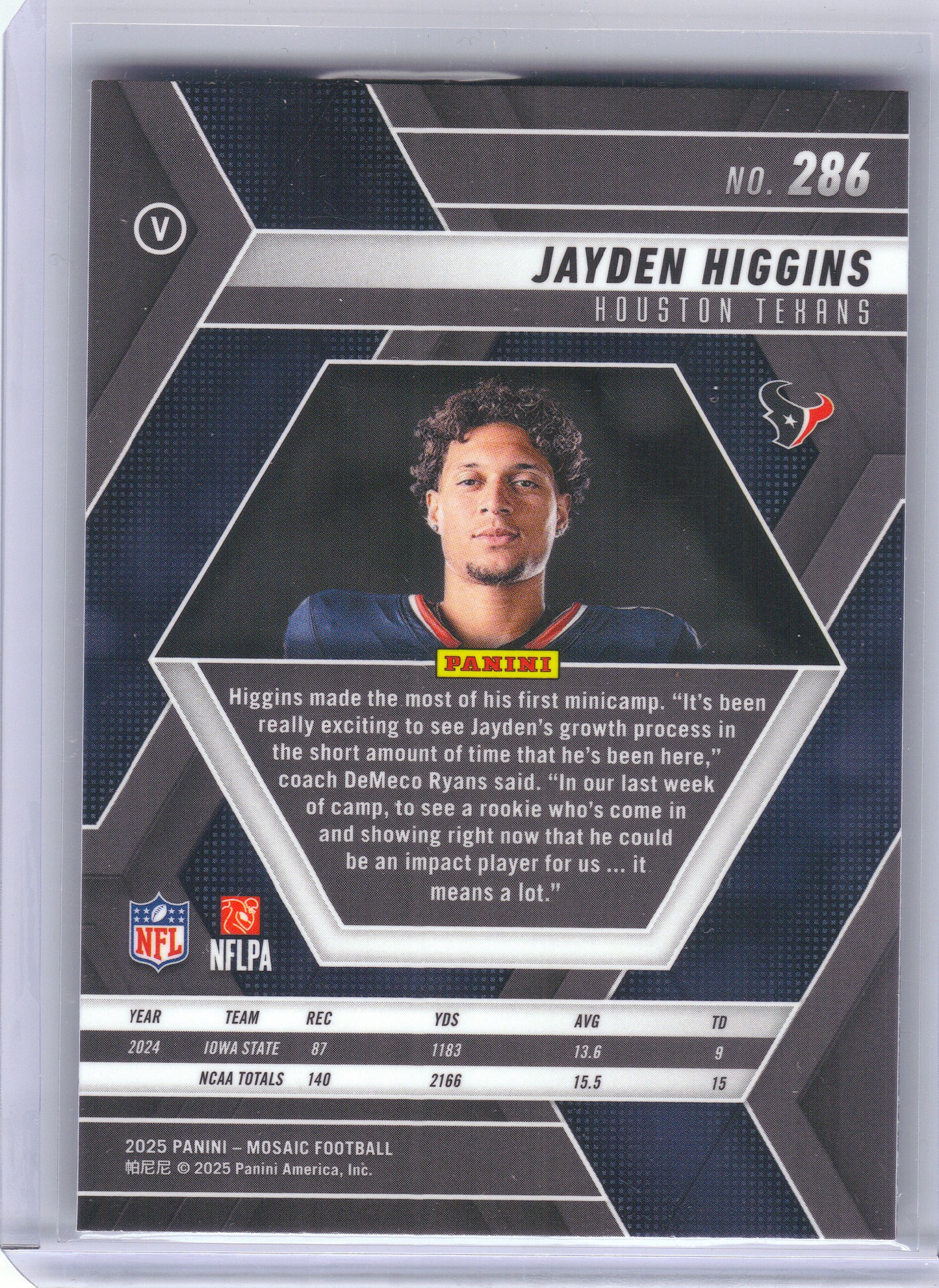 2025 Panini Mosaic #286 Jayden Higgins Houston Texans Rookie