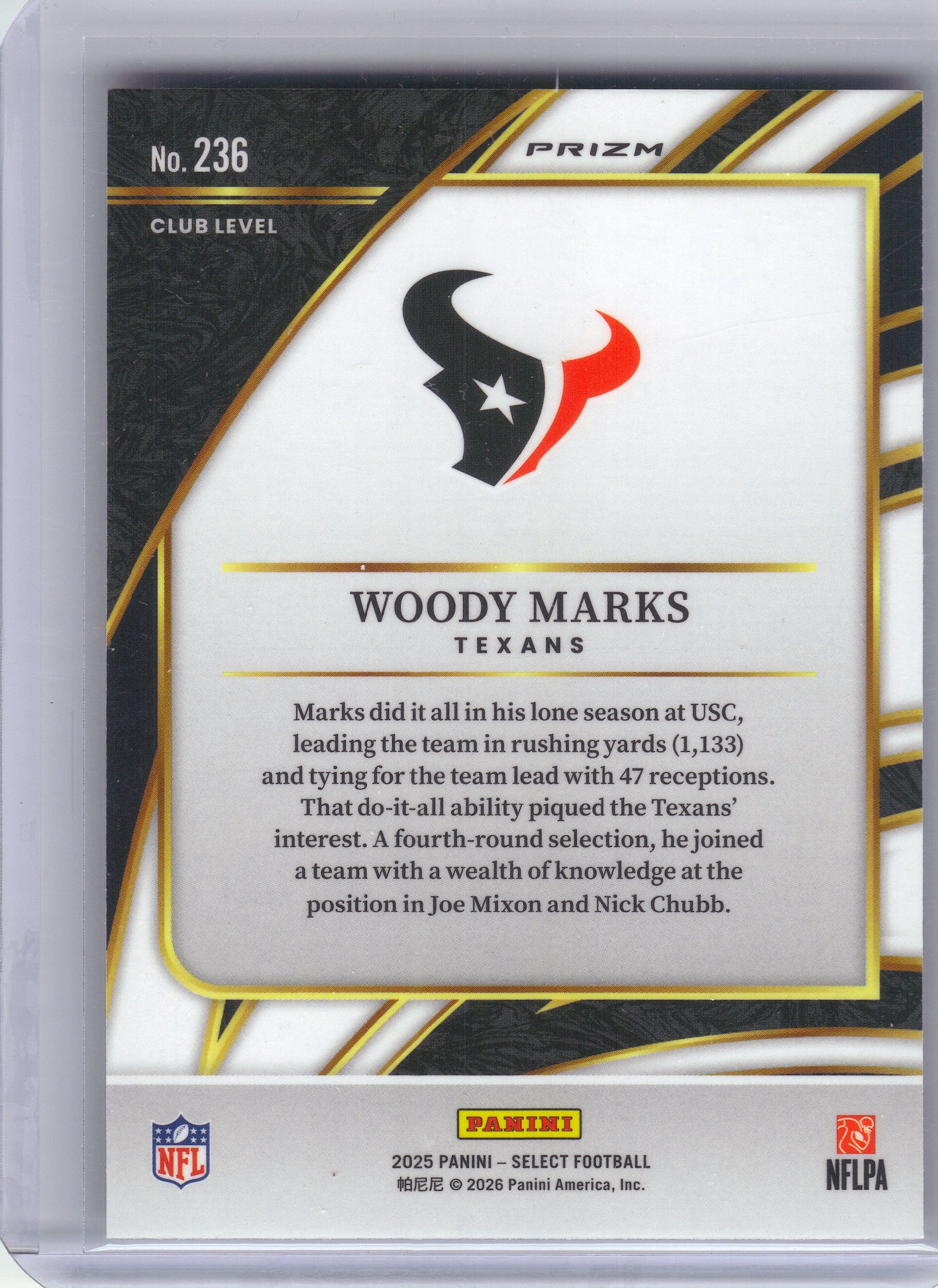 2025 Panini Select #236 Woody Marks Pink Prizm Shock Houston Texans