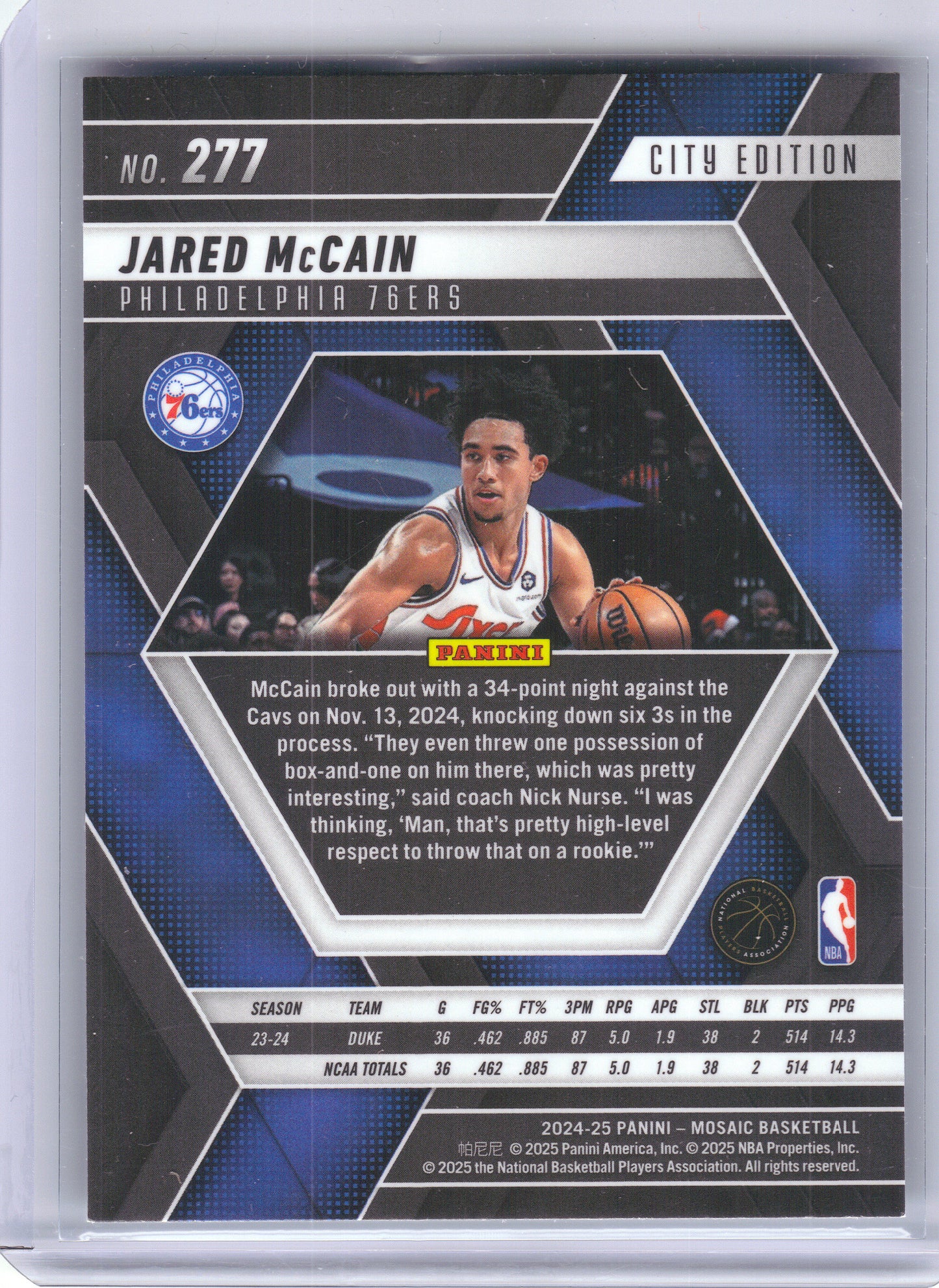 2024-25 Panini Mosaic #277 Jared McCain Philadelphia 76ers