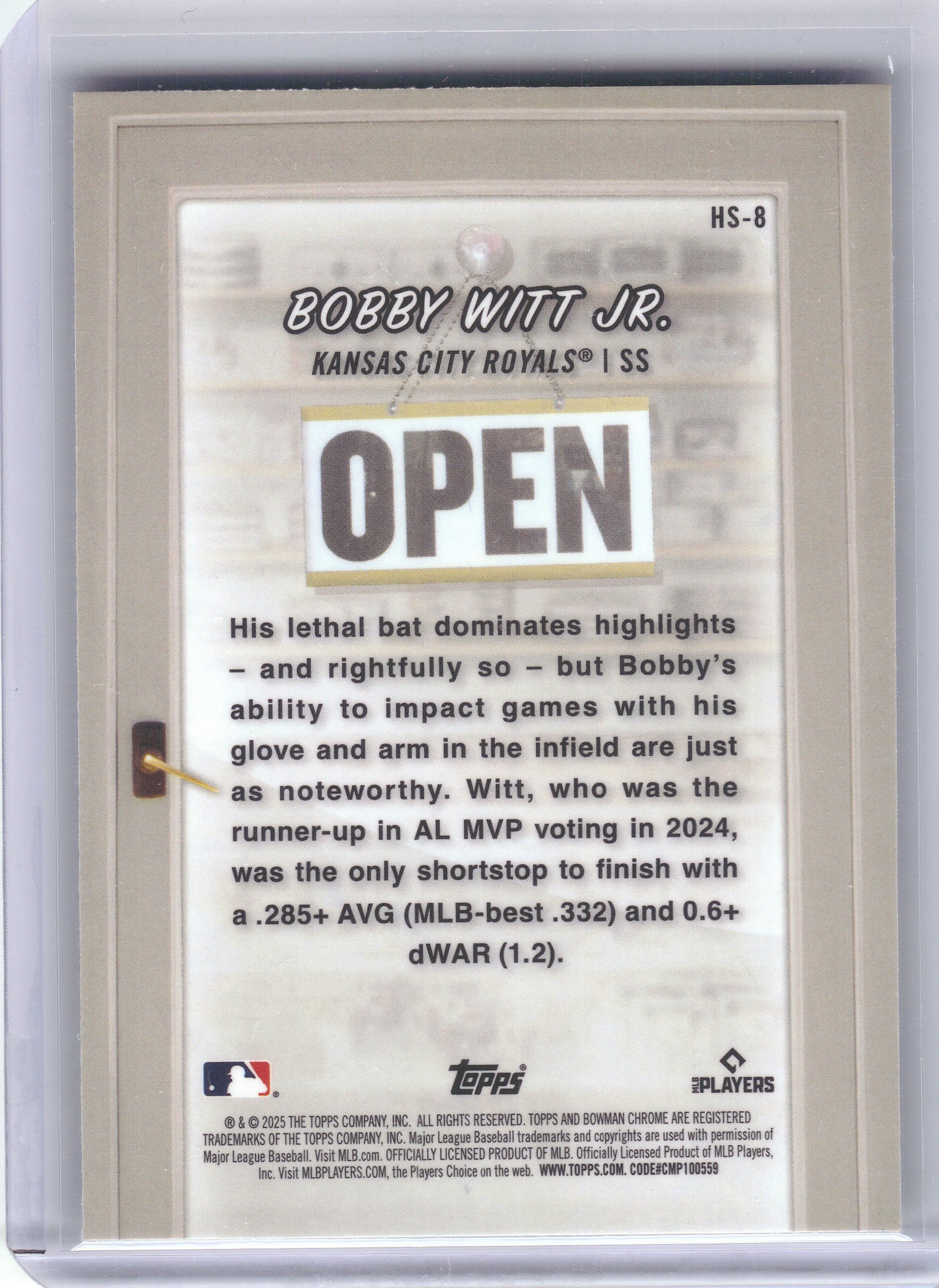 2025 Bowman #HS-8 Bobby Witt Jr. Hobby Stars Kansas City Royals