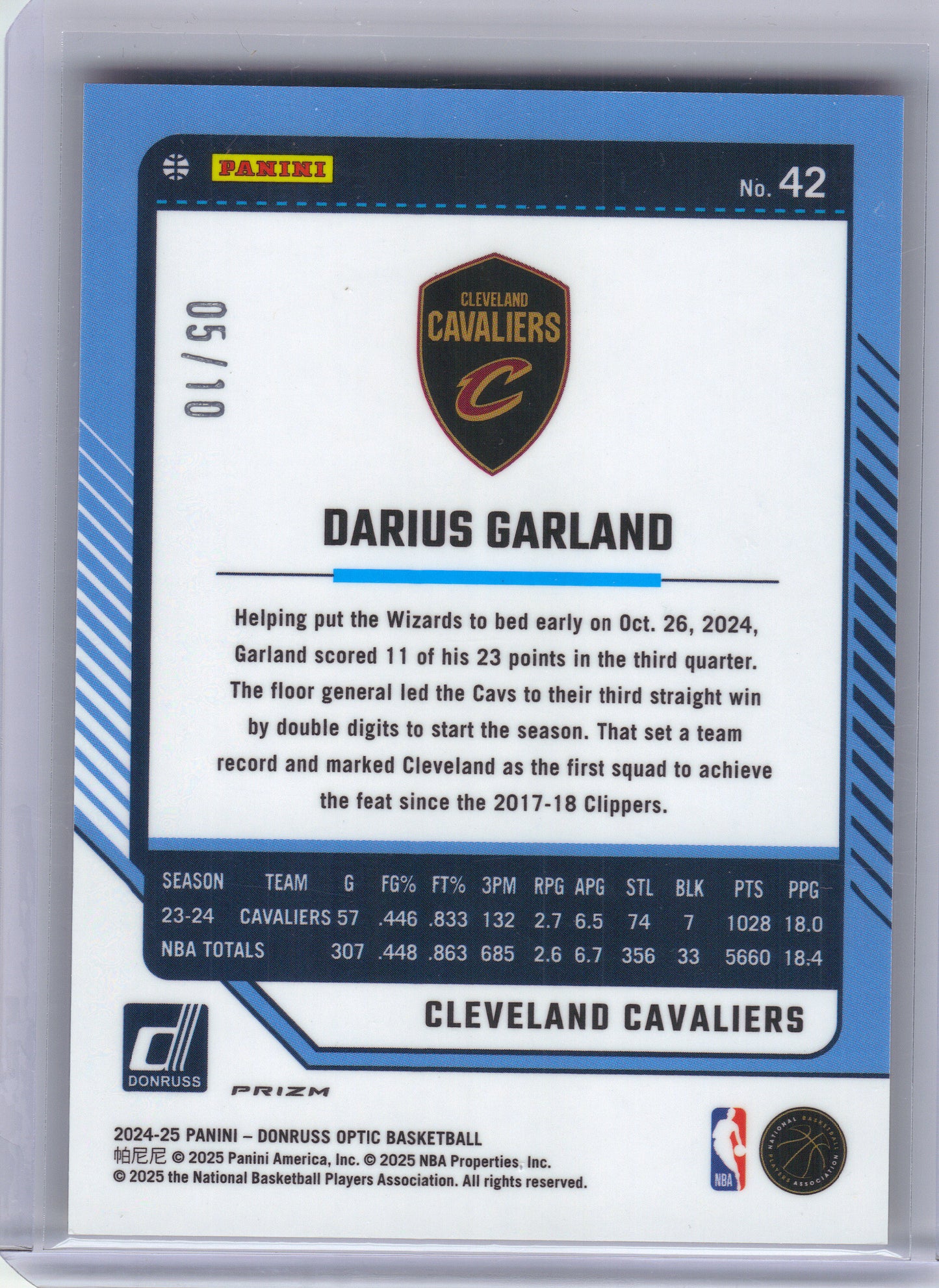 2024-25 Donruss Optic #42 Darius Garland Gold Velocity #/10 Cleveland Cavaliers SN