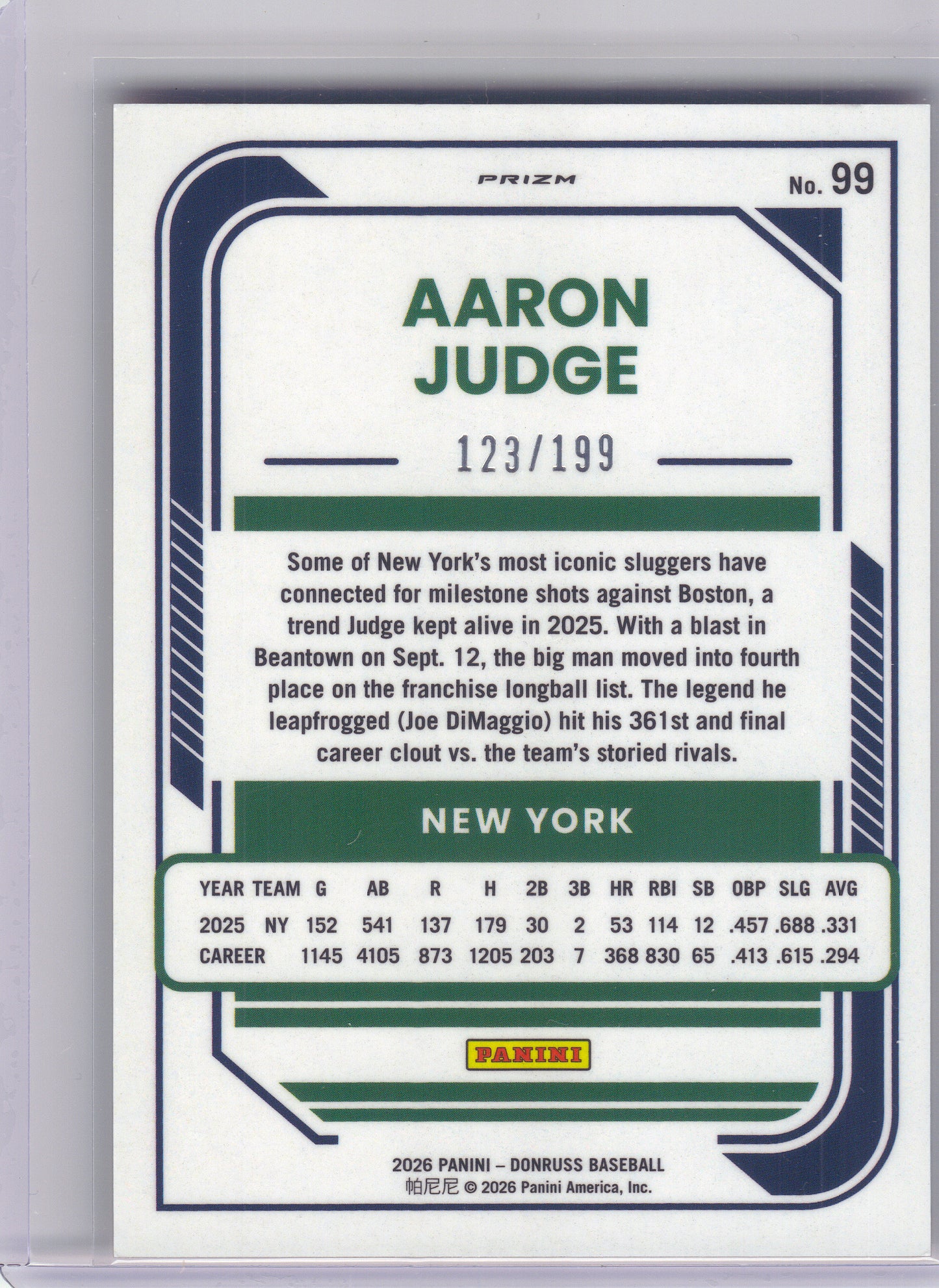 2026 Donruss #99 Aaron Judge Optic Orange #/199 New York Yankees SN