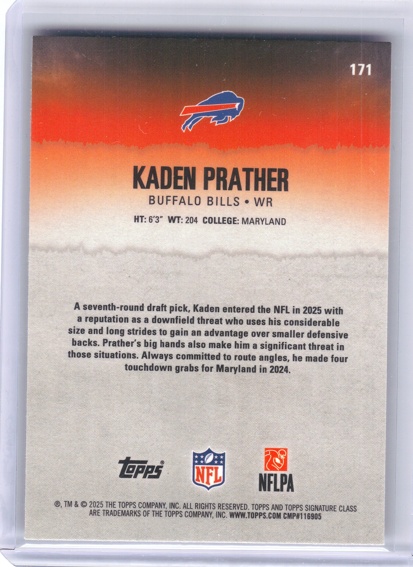 2025 Topps Signature Class #171 Kaden Prather Magenta #/250 Buffalo Bills SN, Rookie