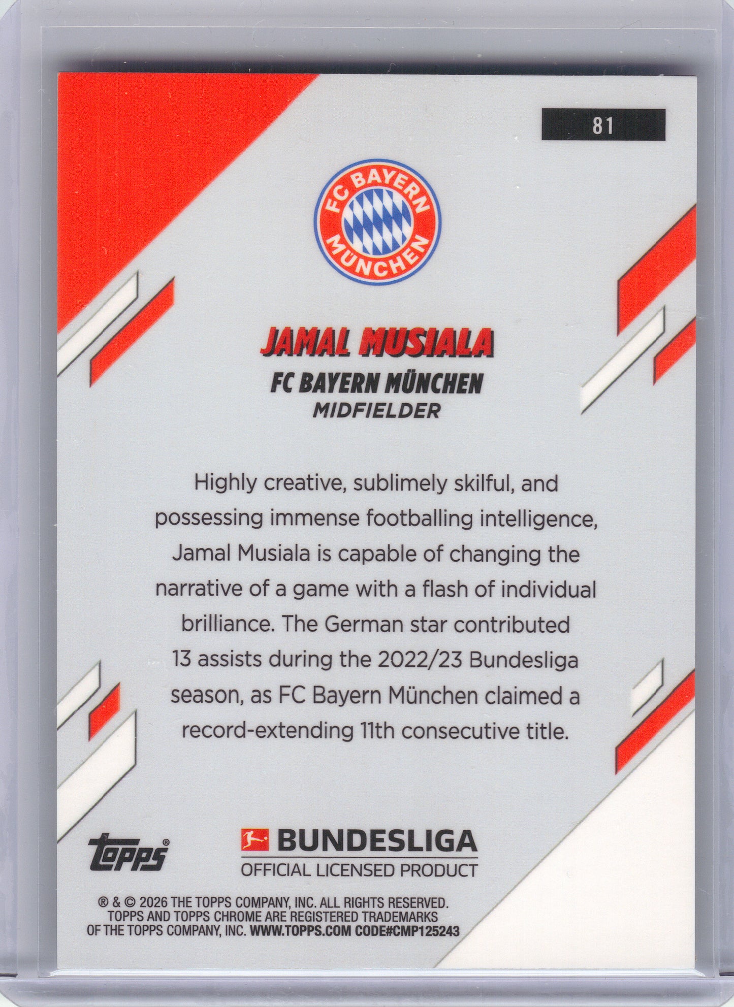 2024-25 Topps Chrome Bundesliga #81 Jamal Musiala Pulsar Refractors FC Bayern Munchen