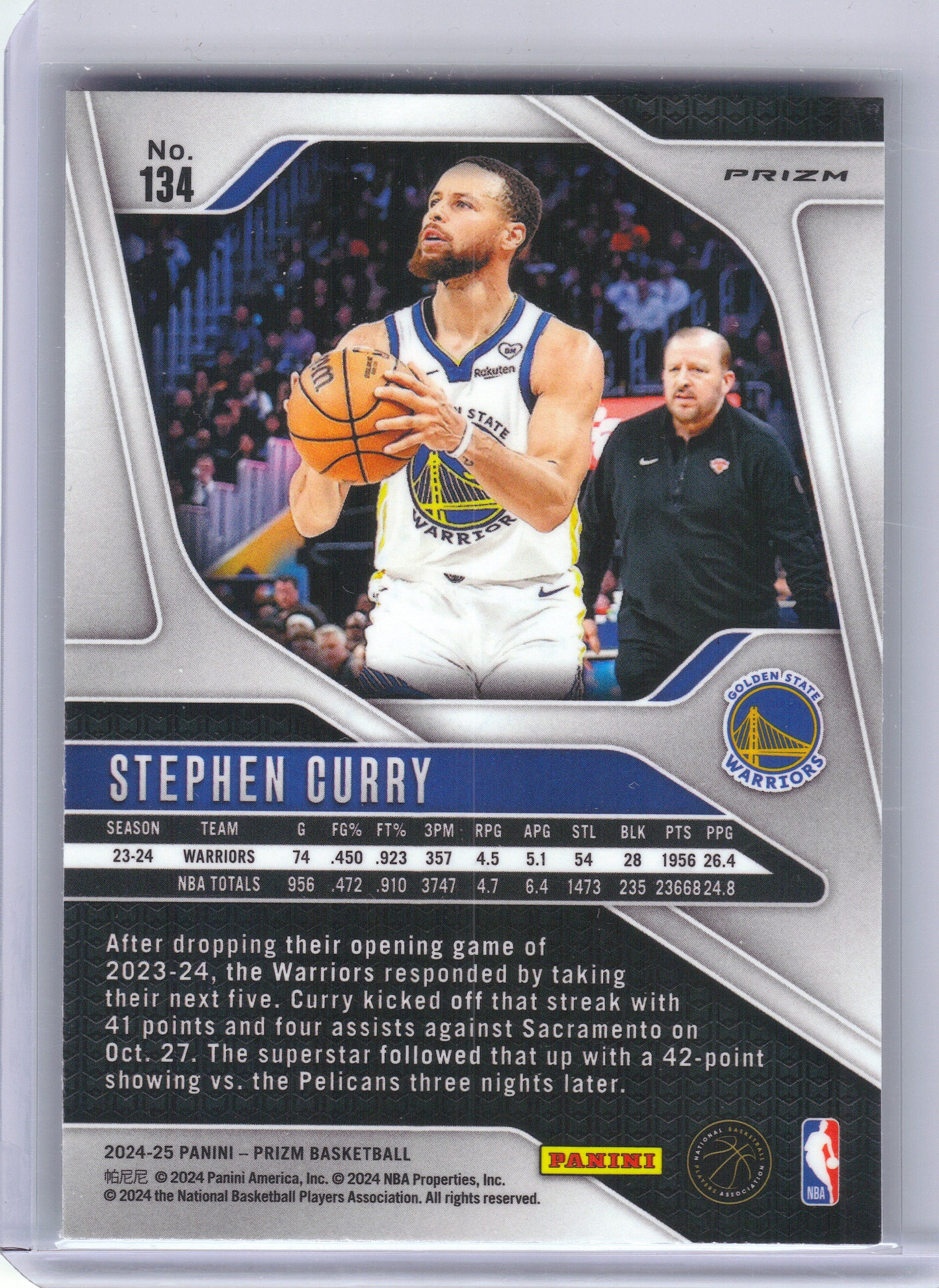 2024-25 Panini Prizm #134 Stephen Curry Prizms Green Golden State Warriors