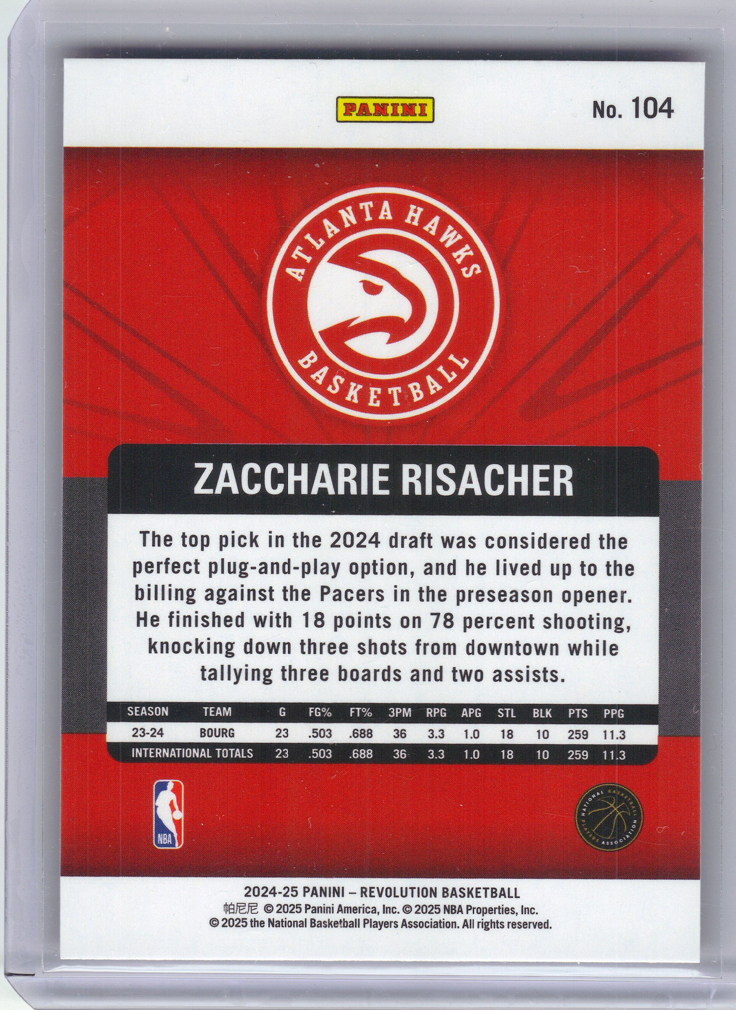 2024-25 Panini Revolution #104 Zaccharie Risacher Atlanta Hawks Rookie
