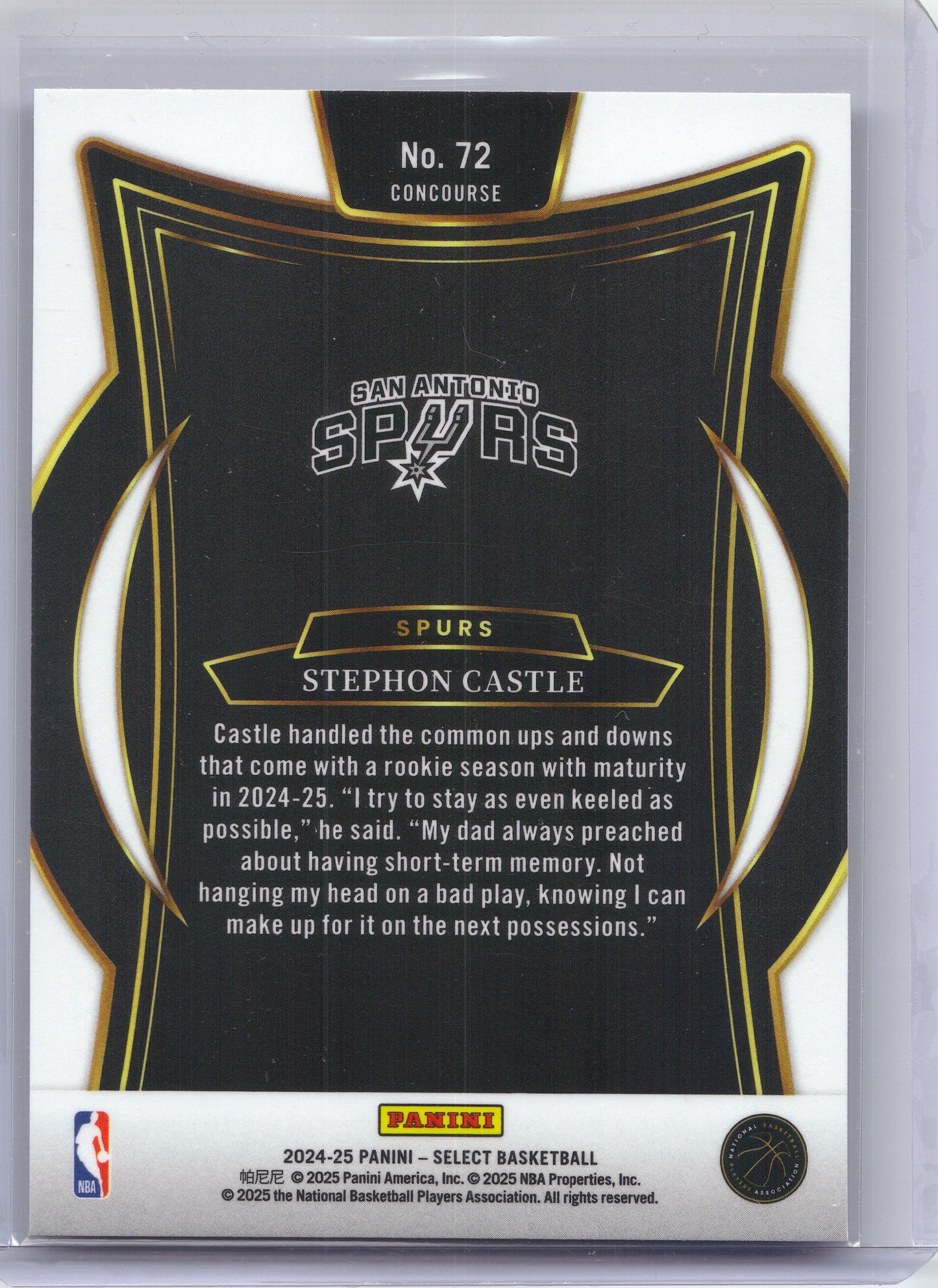 2024-25 Panini Select #72 Stephon Castle Blue (Retail) San Antonio Spurs Rookie