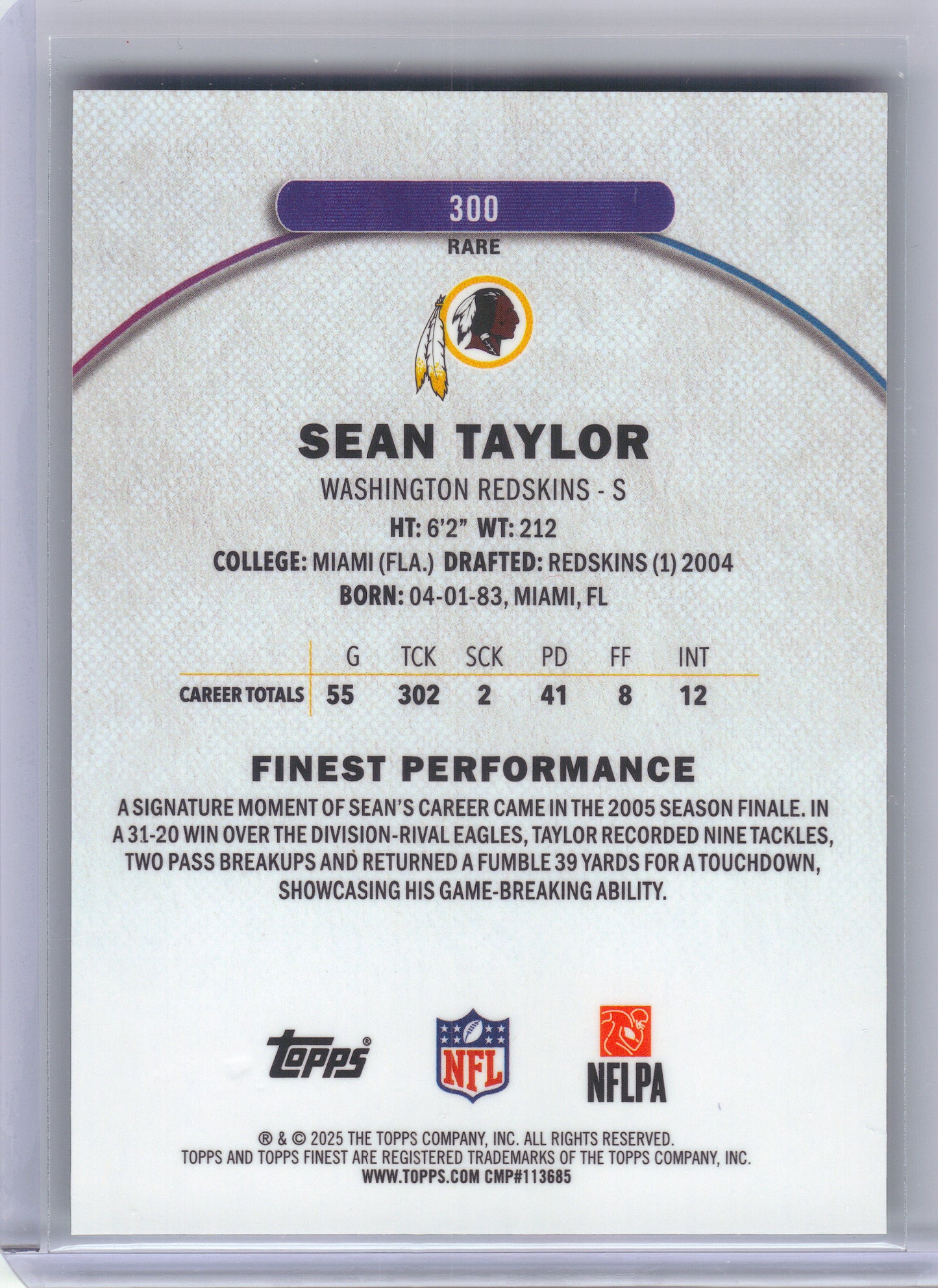 2025 Finest #300 Sean Taylor Green Geometric Refractor #/25 Washington Redskins SN