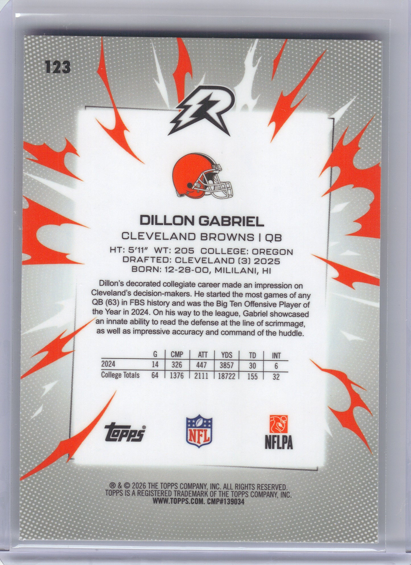 2025 Topps Resurgence #123 Dillon Gabriel Cleveland Browns Rookie