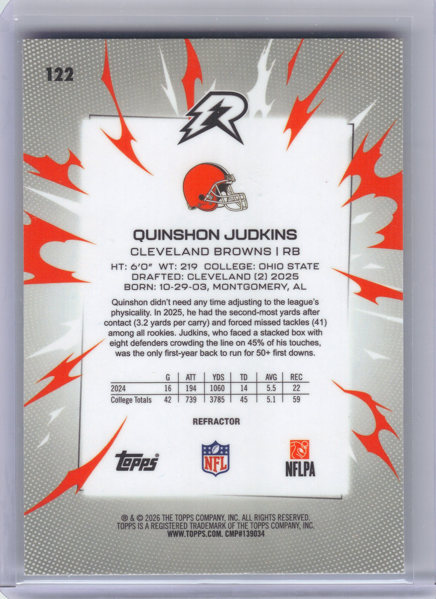 2025 Topps Resurgence #122 Quinshon Judkins Refractor Cleveland Browns